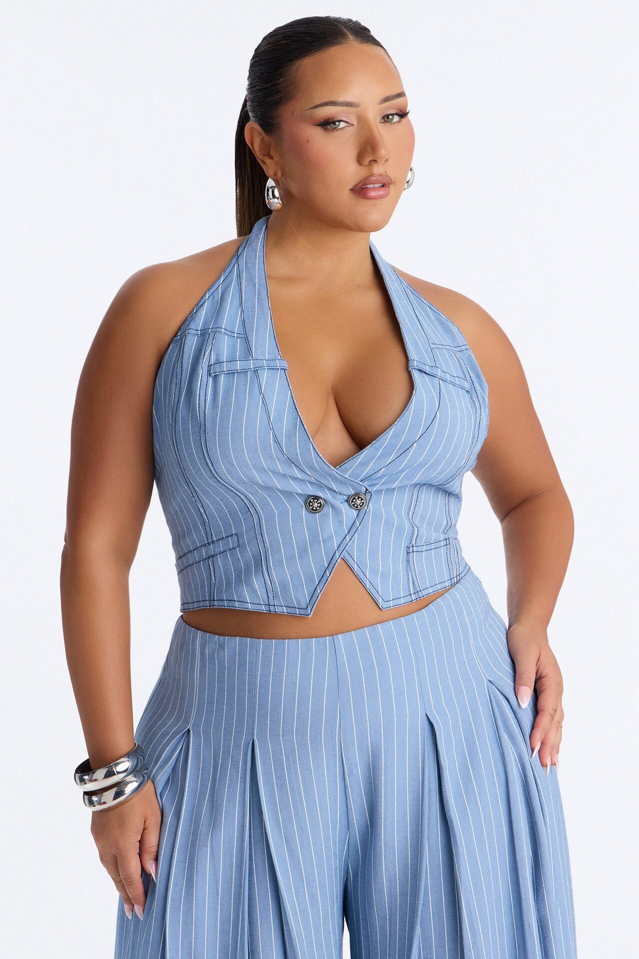 Regina Halter Vest Trouser Set - Blue