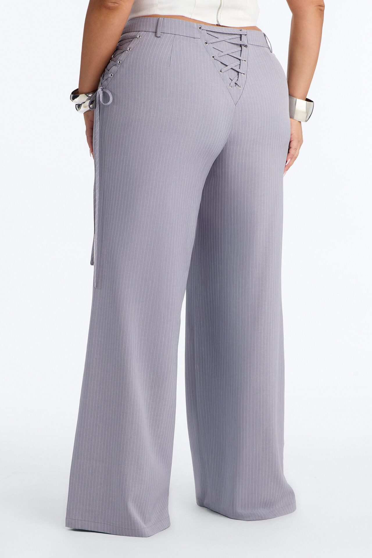 All Laced Up Low Rise Pinstripe Trouser - Light Grey