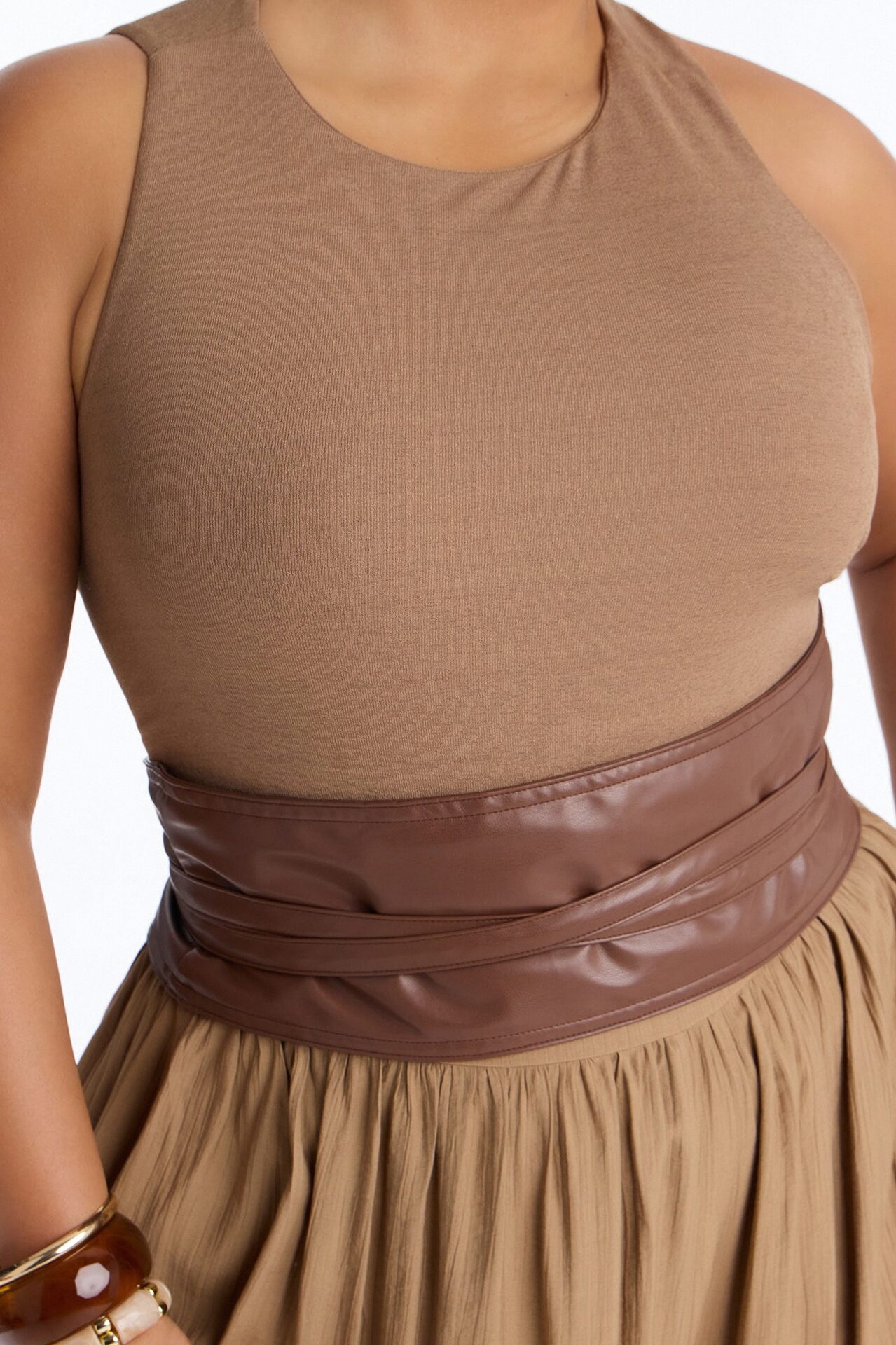 Tiana 3 Piece Belted Balloon Pant Set - Camel