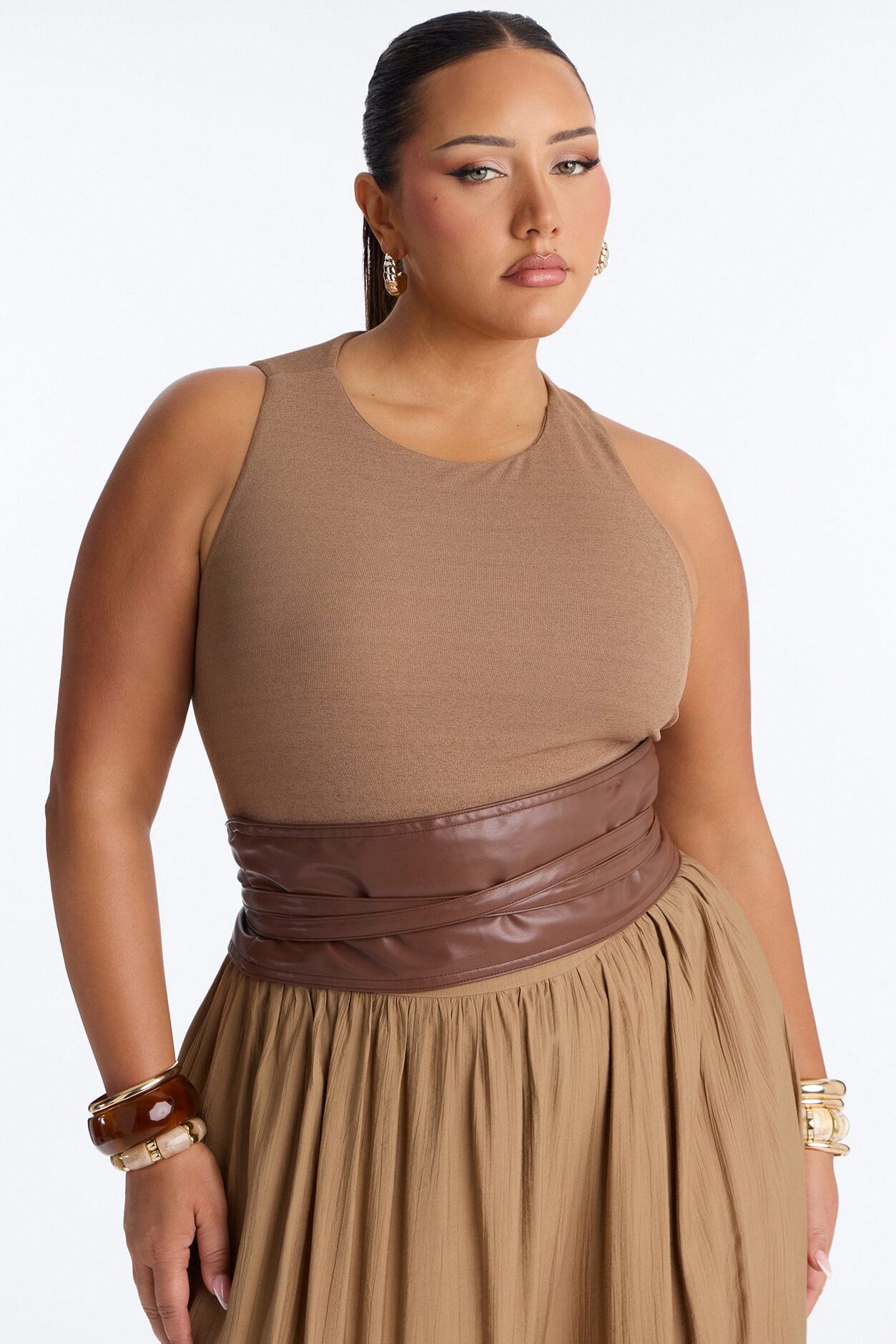 Tiana 3 Piece Belted Balloon Pant Set - Camel