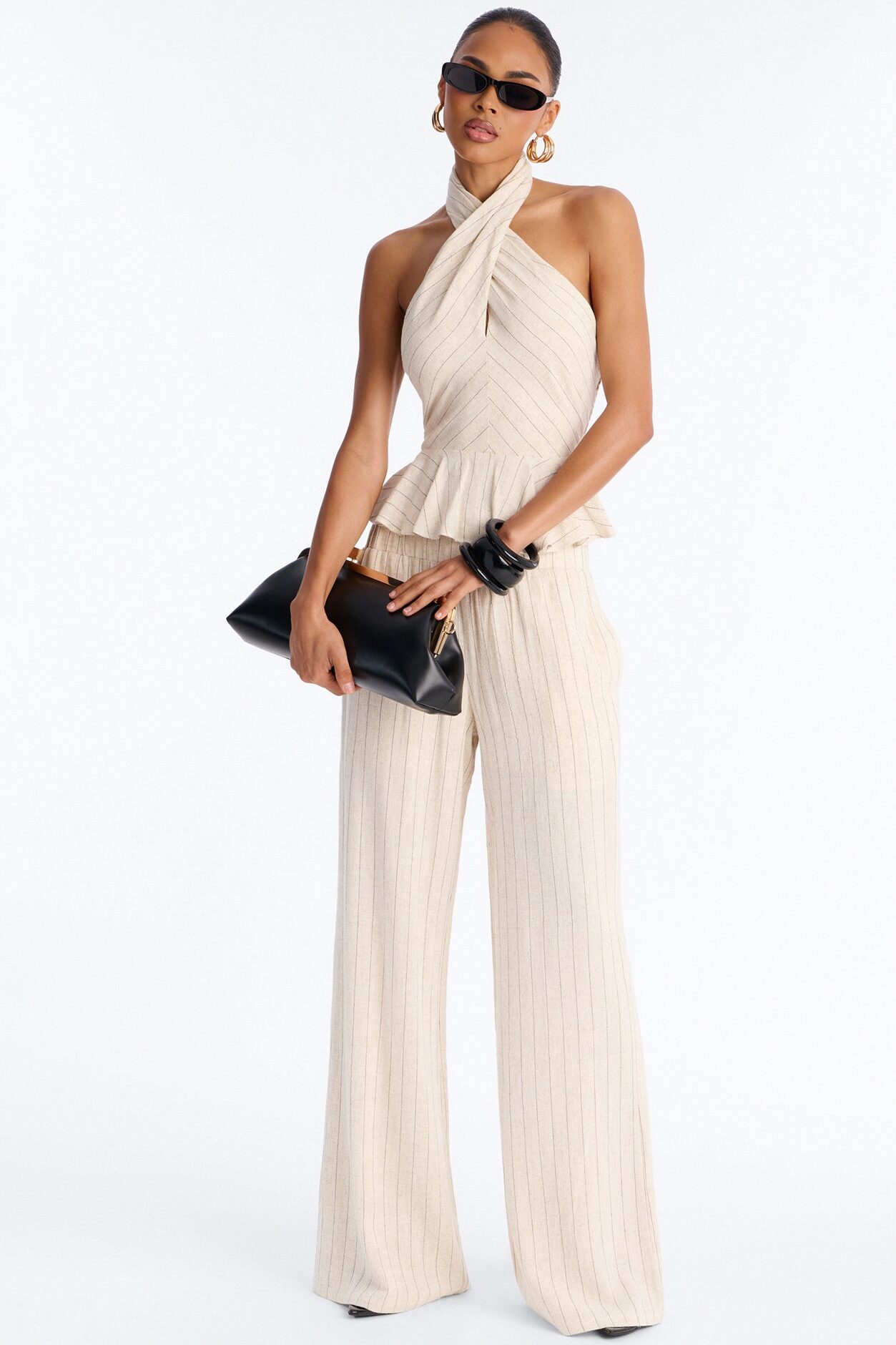 Making Headlines Pinstripe Linen Pant Set - Cream