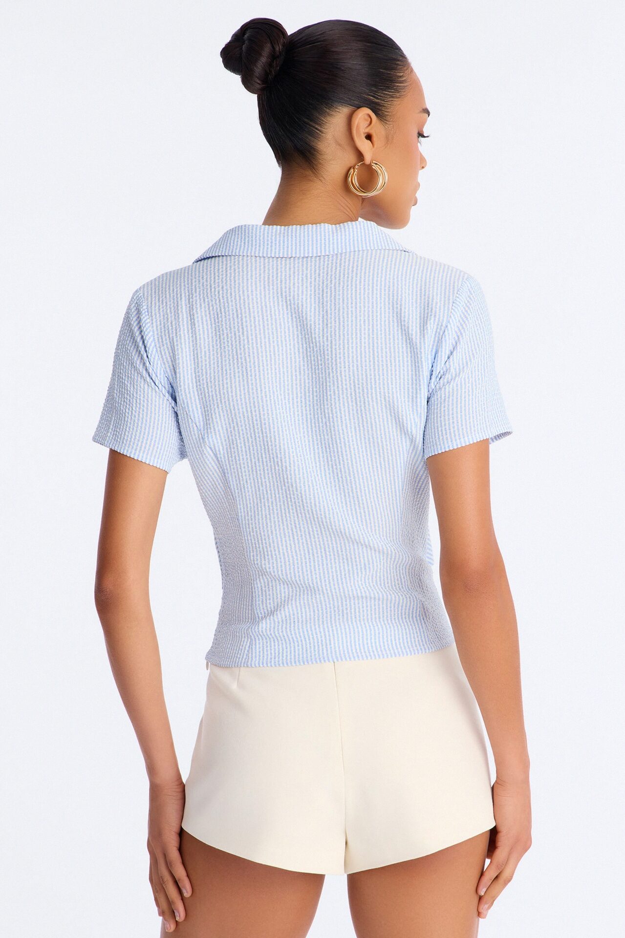 Emma Twist Front Striped Gauze Top - Blue/combo