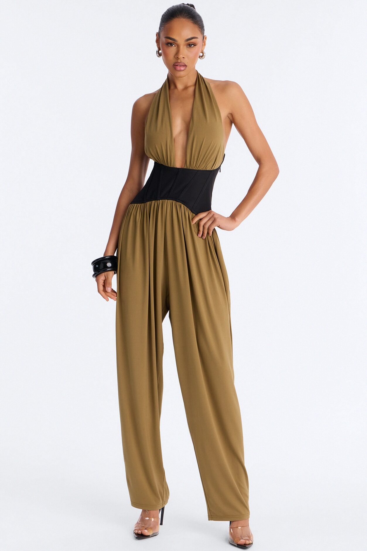 Raia Corset Trim Jumpsuit - Olive