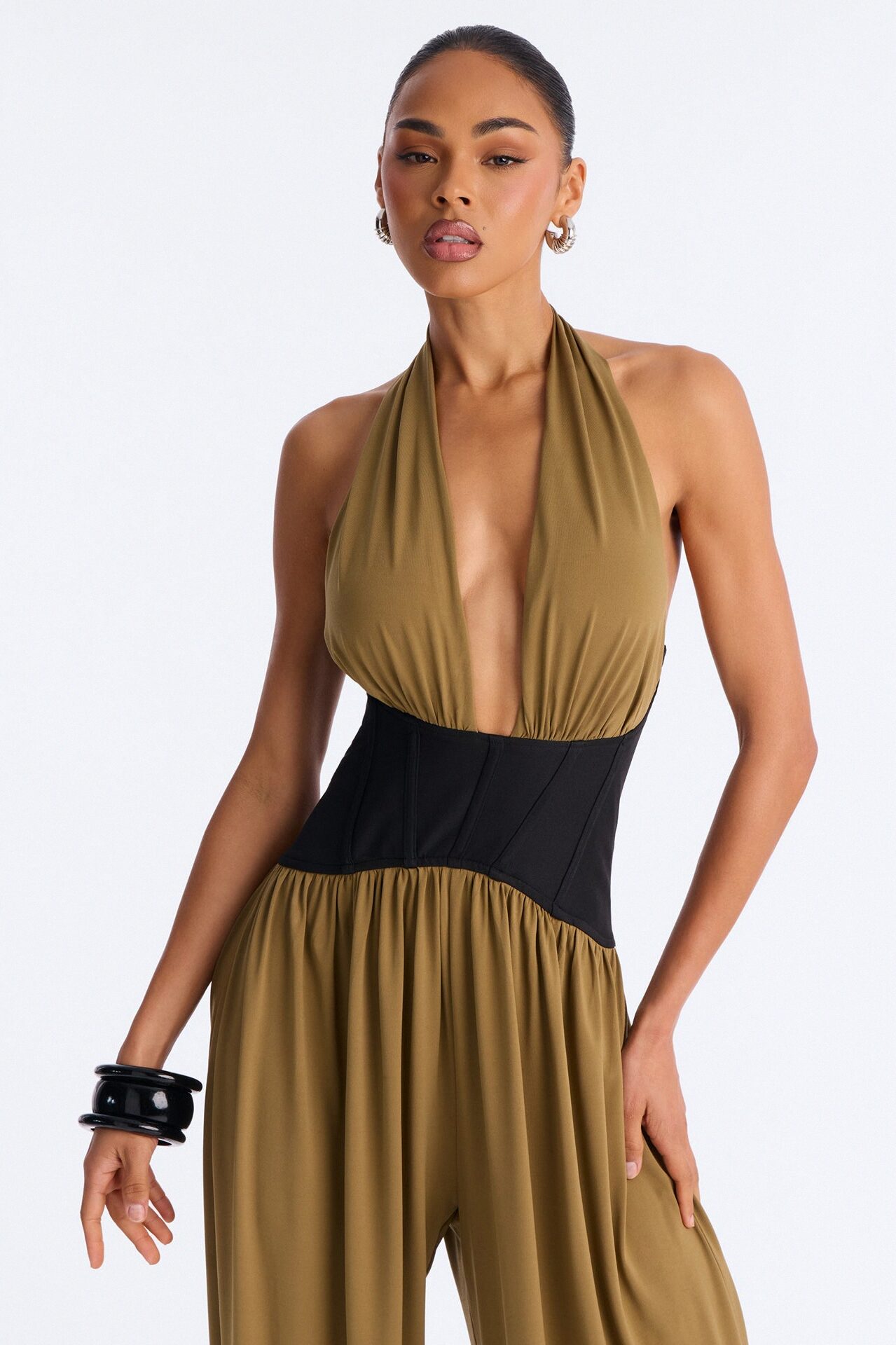 Raia Corset Trim Jumpsuit - Olive