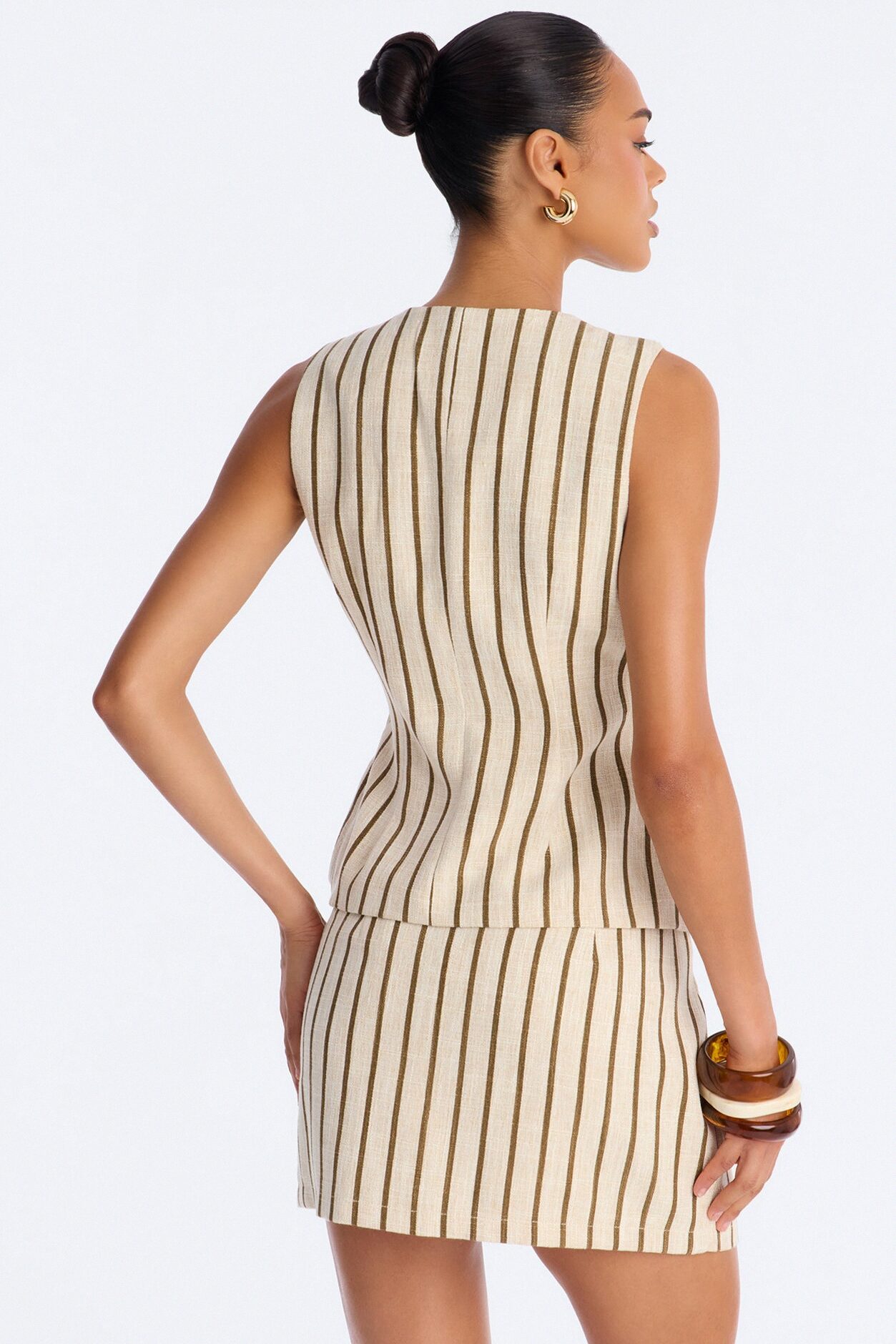 Mina Stripe Vest Mini Skirt Set - Brown Combo