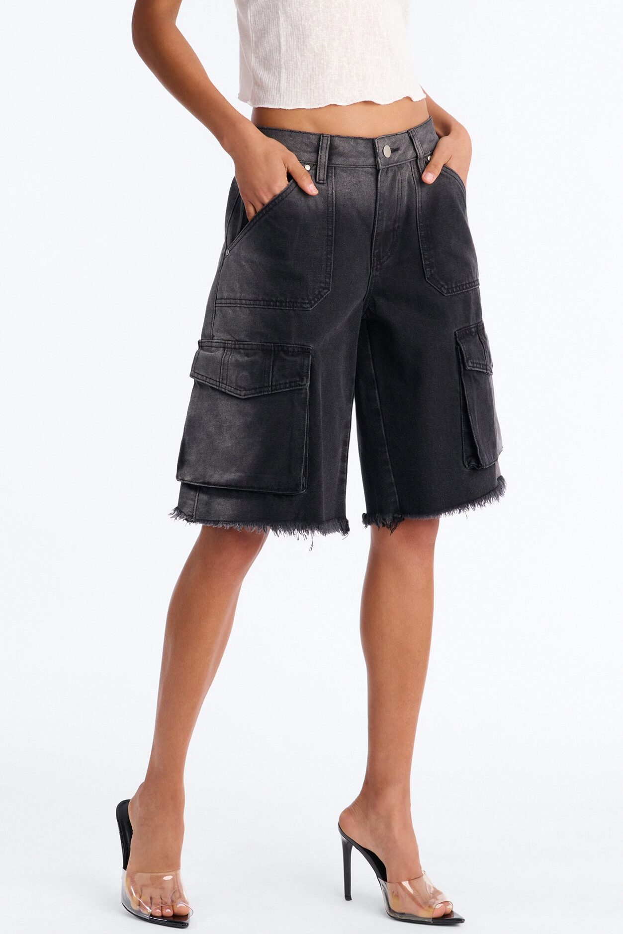 Overcast Cargo Denim Jorts - Black Wash