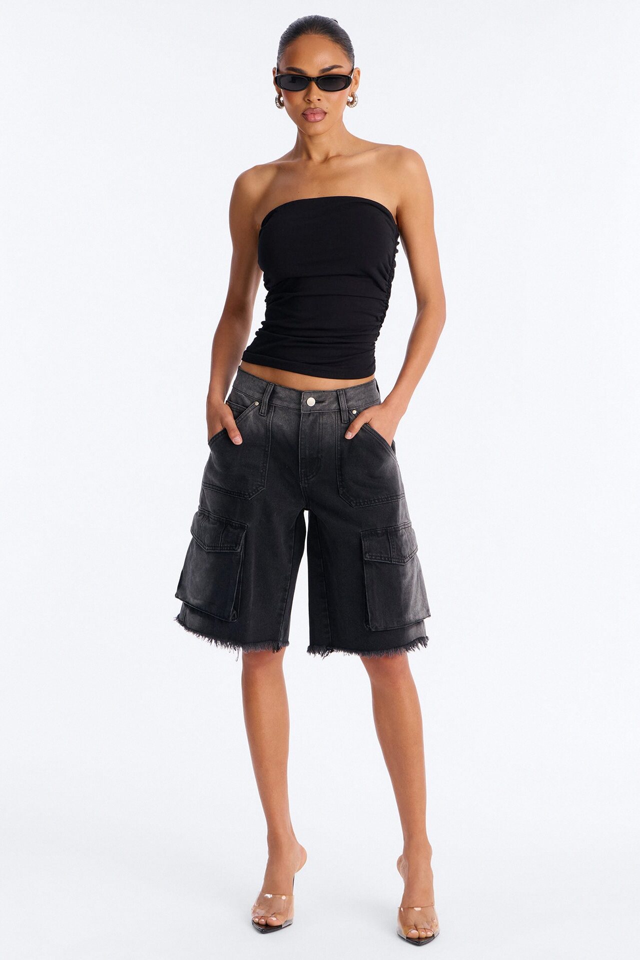 Layla Side Ruched Double Lined Tube Top - Black