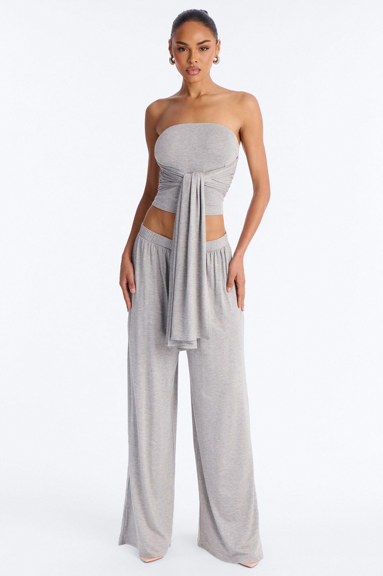 Gigi Tie Front Pant Set - Heather Grey