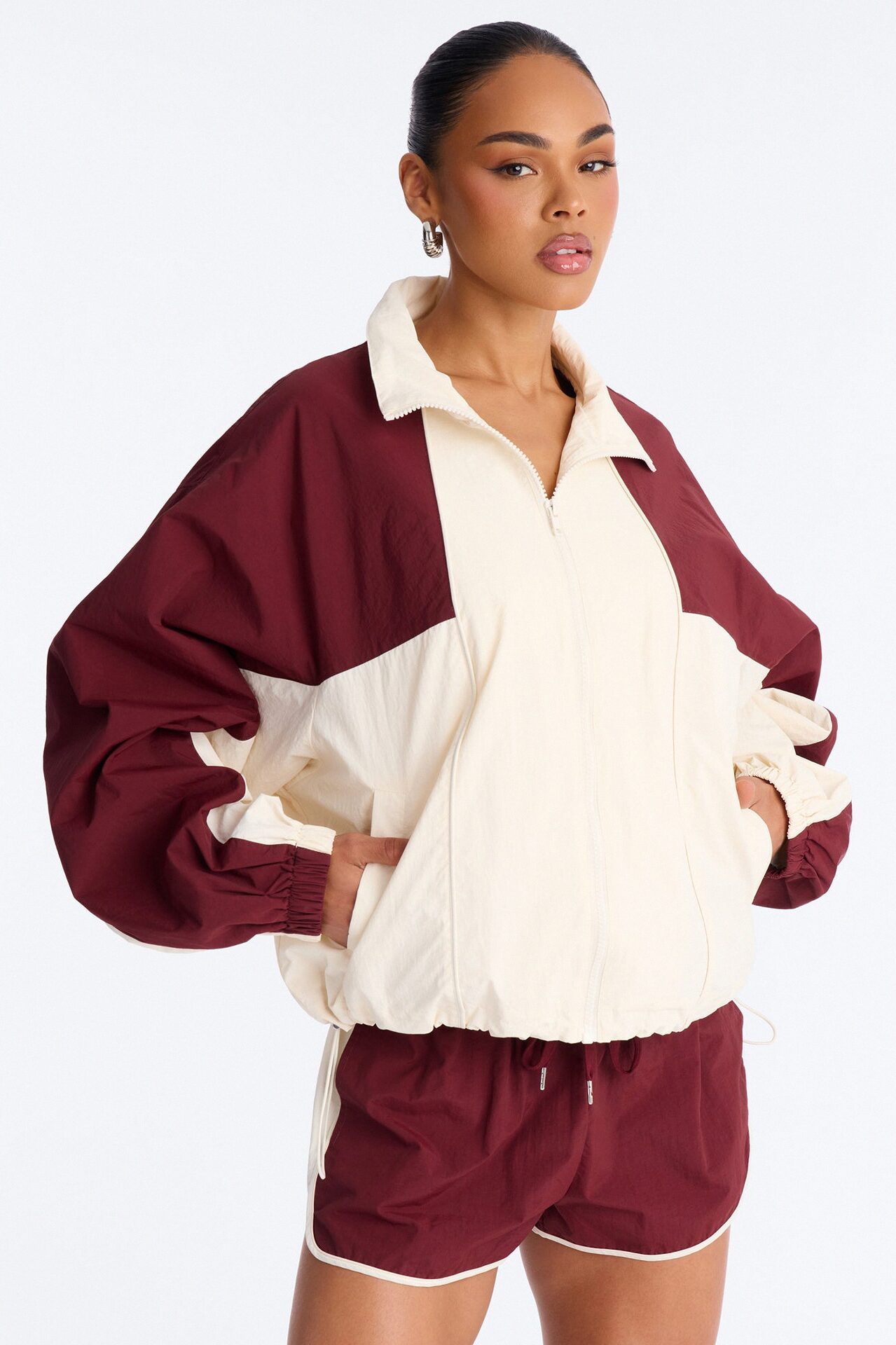 Extra Mile Color Block Windbreaker Jacket - Burgundy