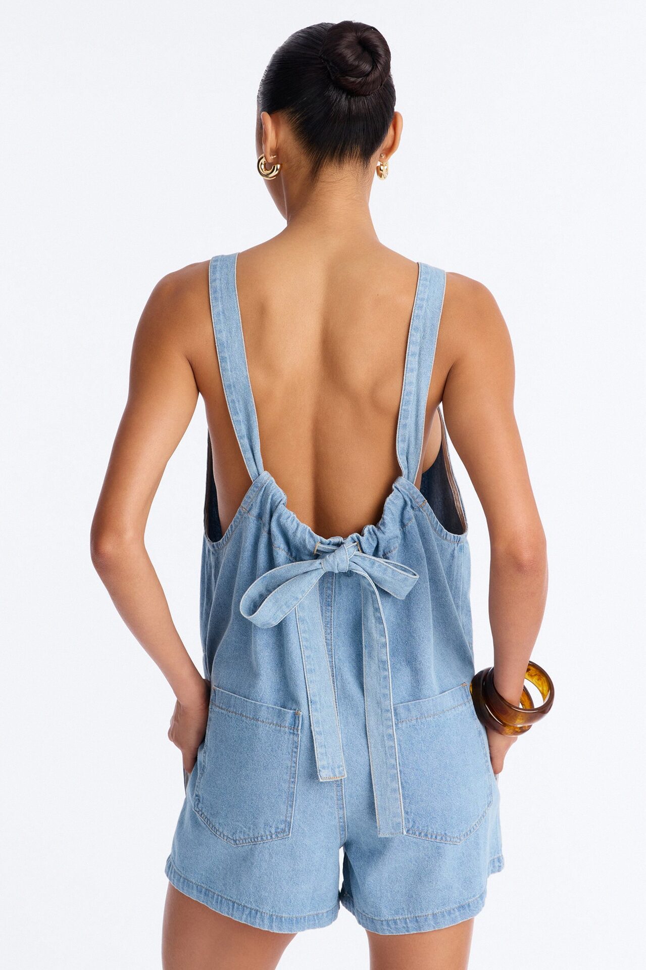 Katya Denim Tie Back Romper - Light Wash