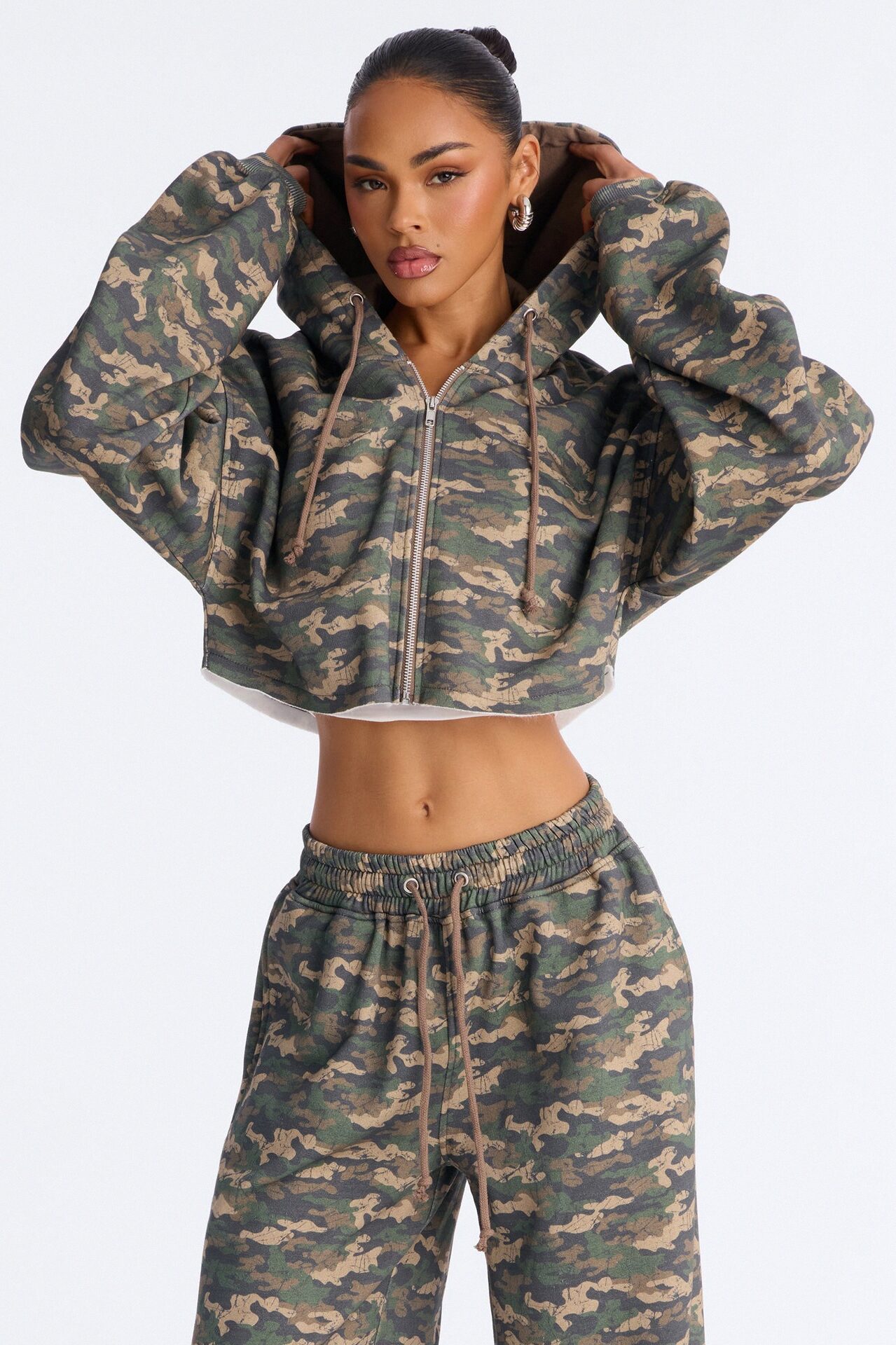 On The Go Camo Fleece Pant Set - Olive/combo