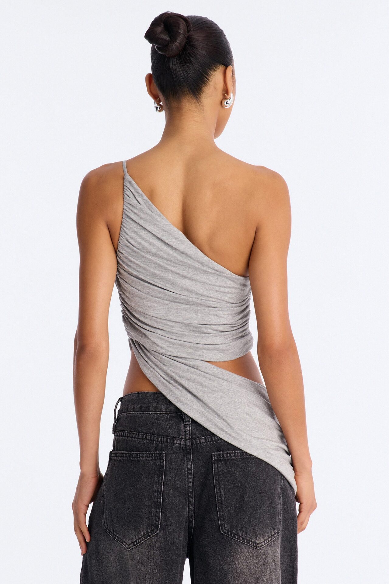 Sierra Ruched One Shoulder Drape Top - Heather Grey