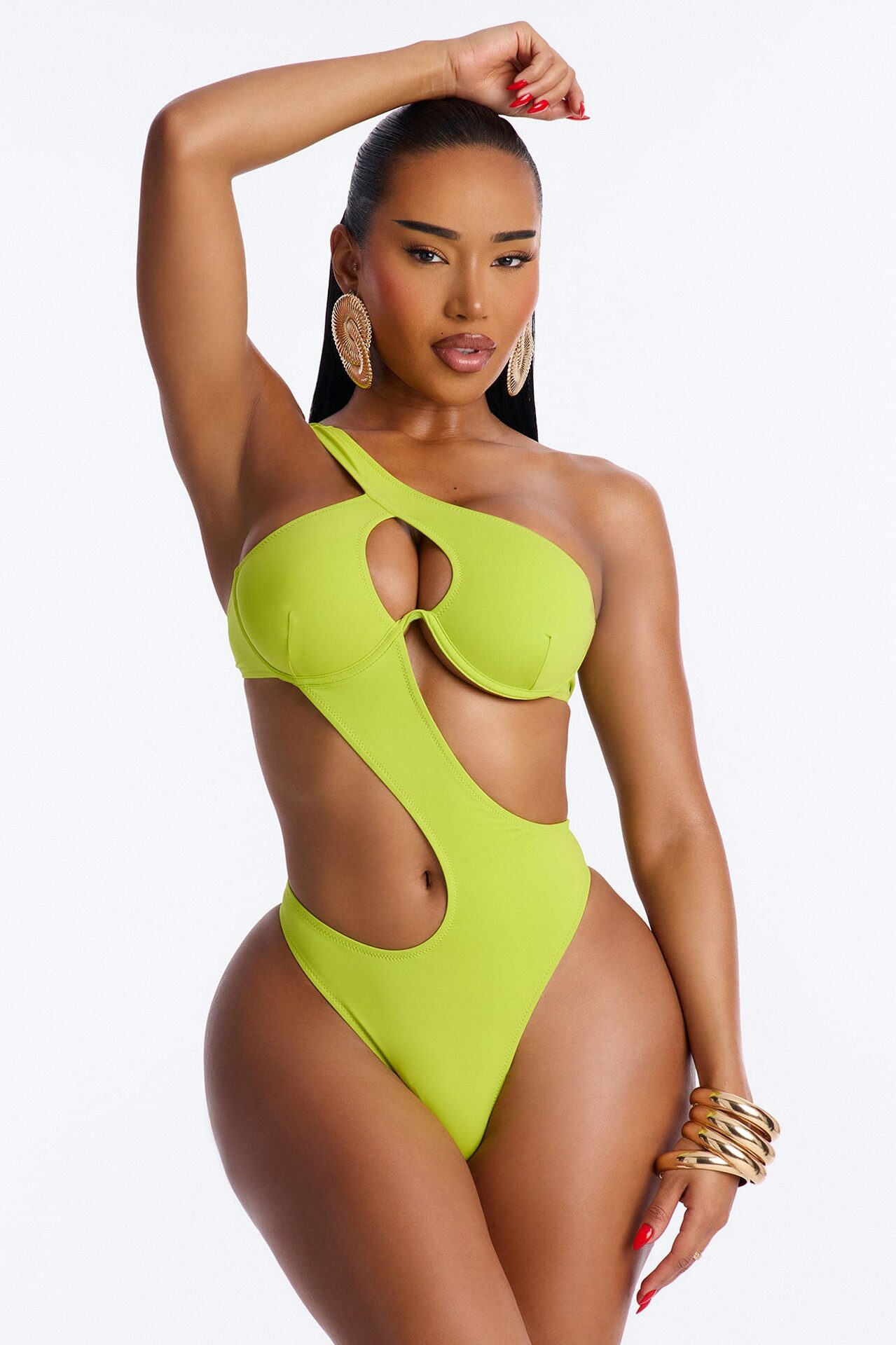 Tide To The Ocean Cut Out Underwire 1 Piece Swimsuit - Lime