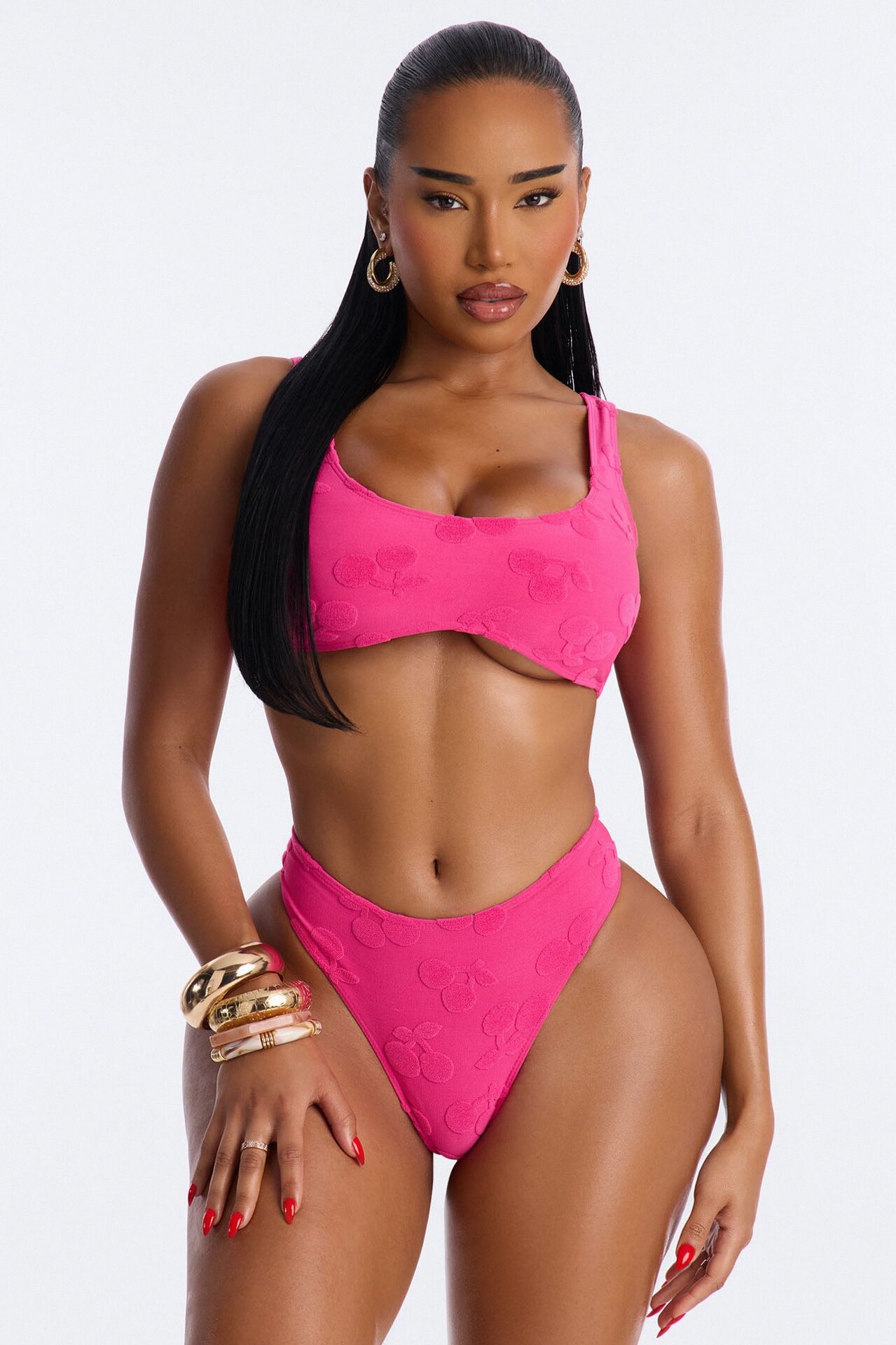 Karlie Terry Cloth 2 Piece Bralette Bikini Set - Fuchsia