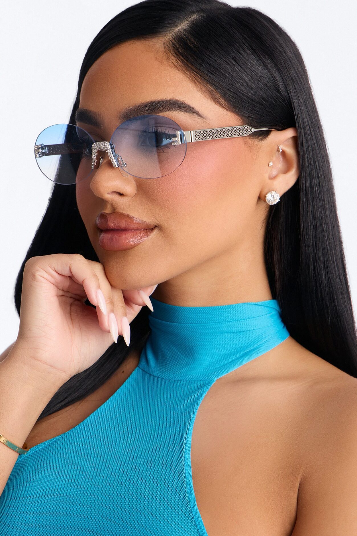 Aurora Crystal Sunglasses - Silver/Blue