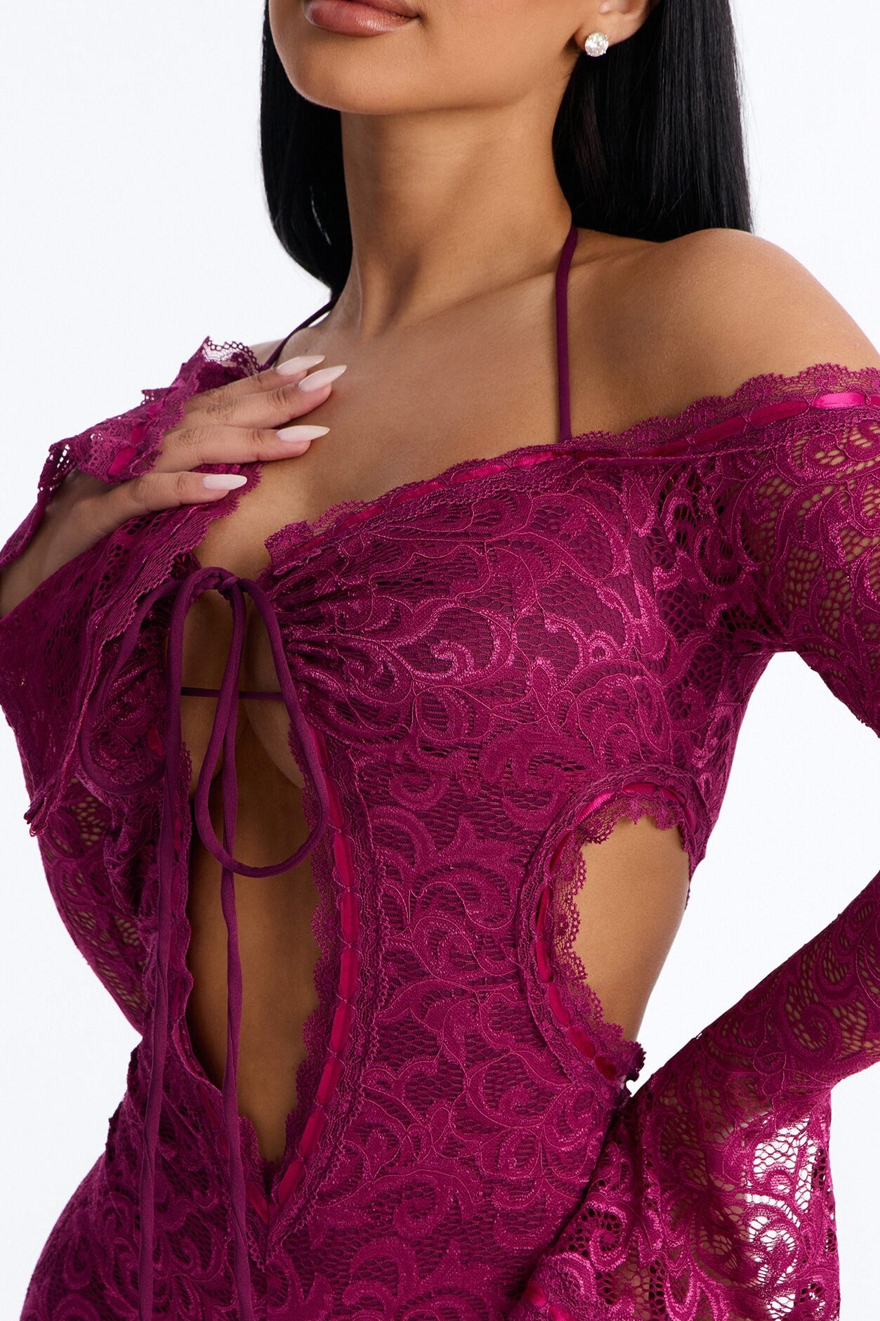 Tiana Lace Cut Out Micro Romper - Wine