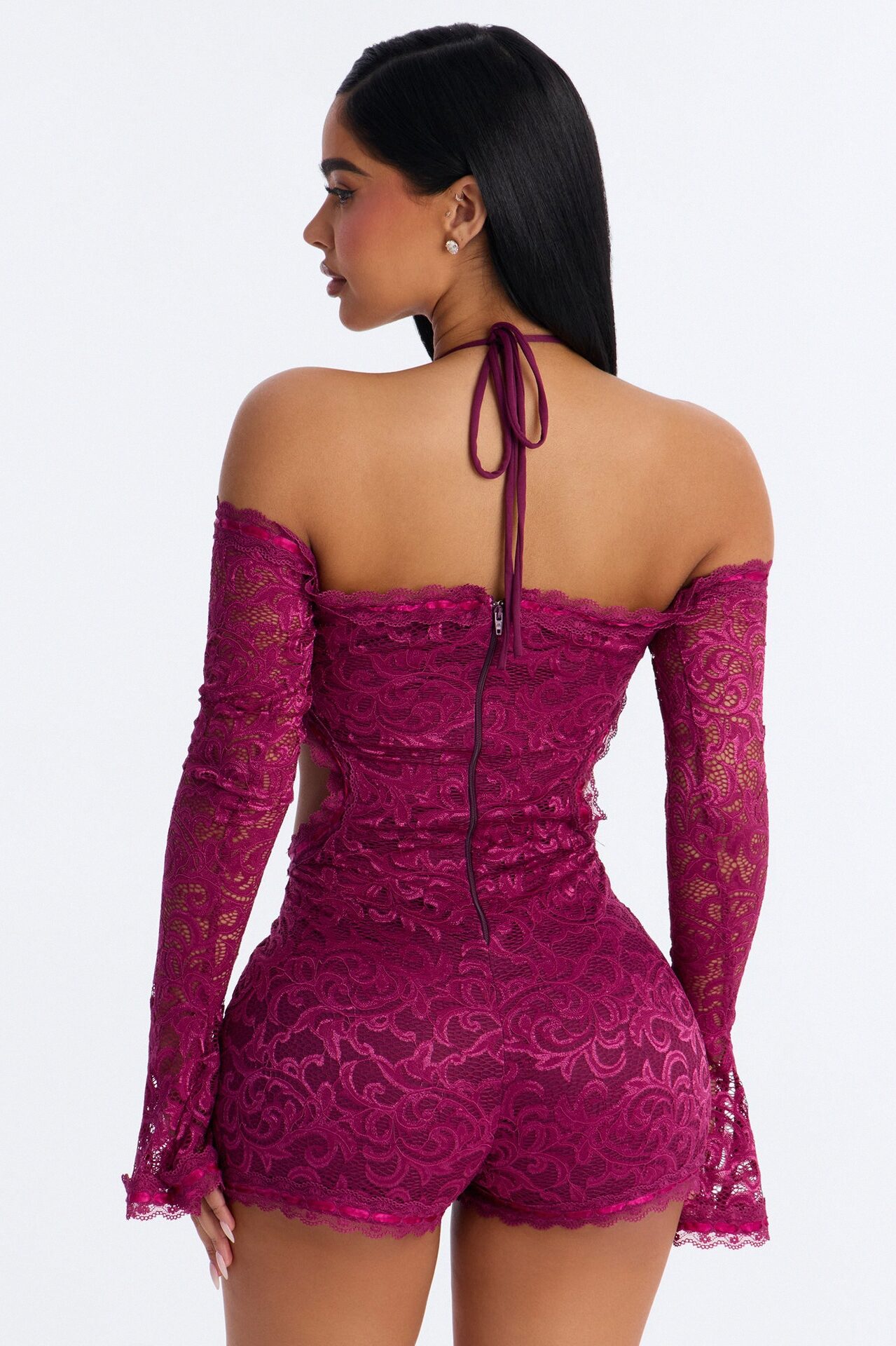 Tiana Lace Cut Out Micro Romper - Wine