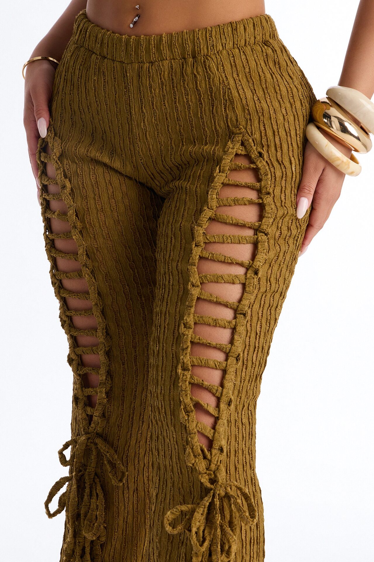 Logan Lace Up Pant Set - Moss