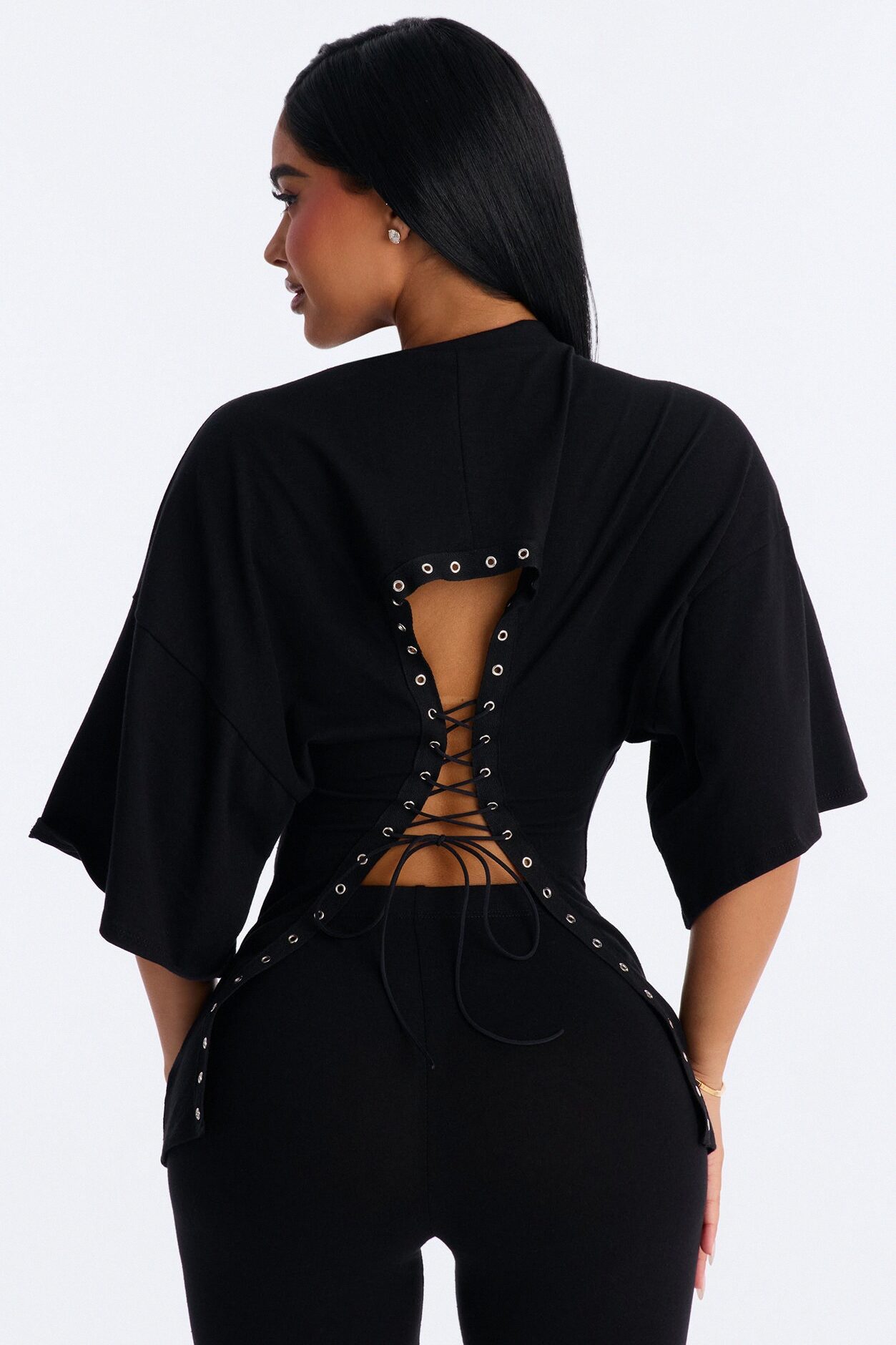 The Bronx Backless Lace Up Legging Set - Black