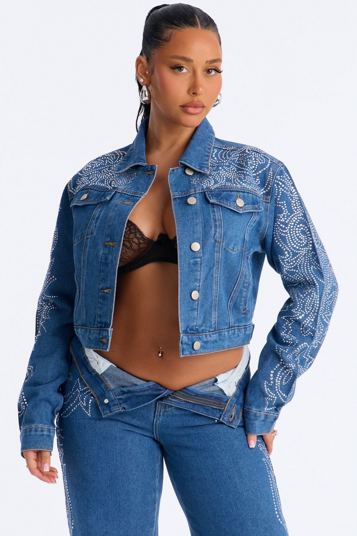 Out West Embellished Denim Trucker Jacket - Dark Wash