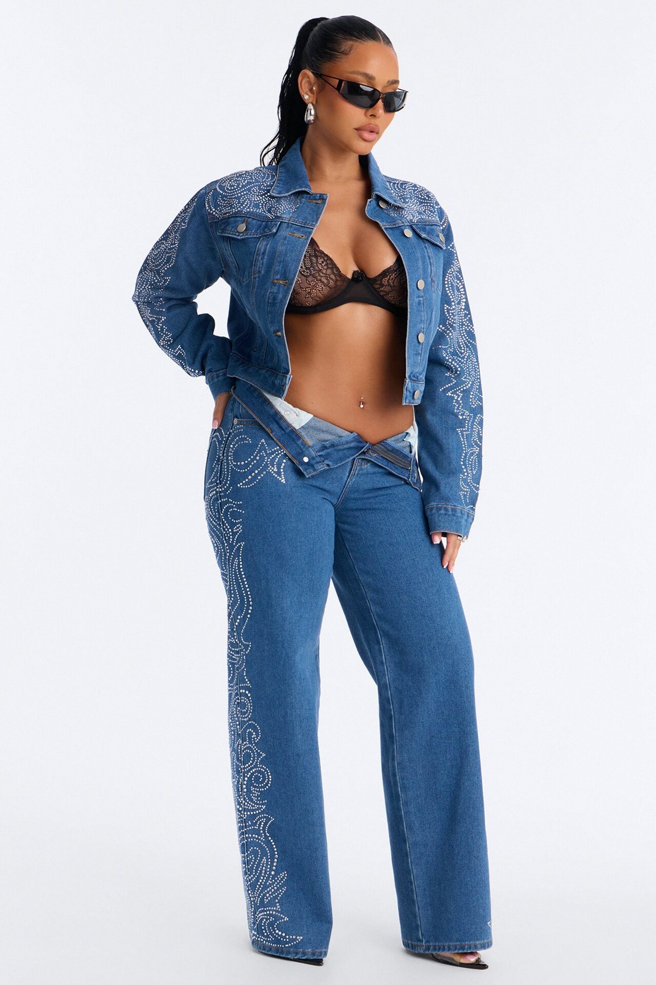 Out West Embellished Straight Leg Jeans - Dark Wash