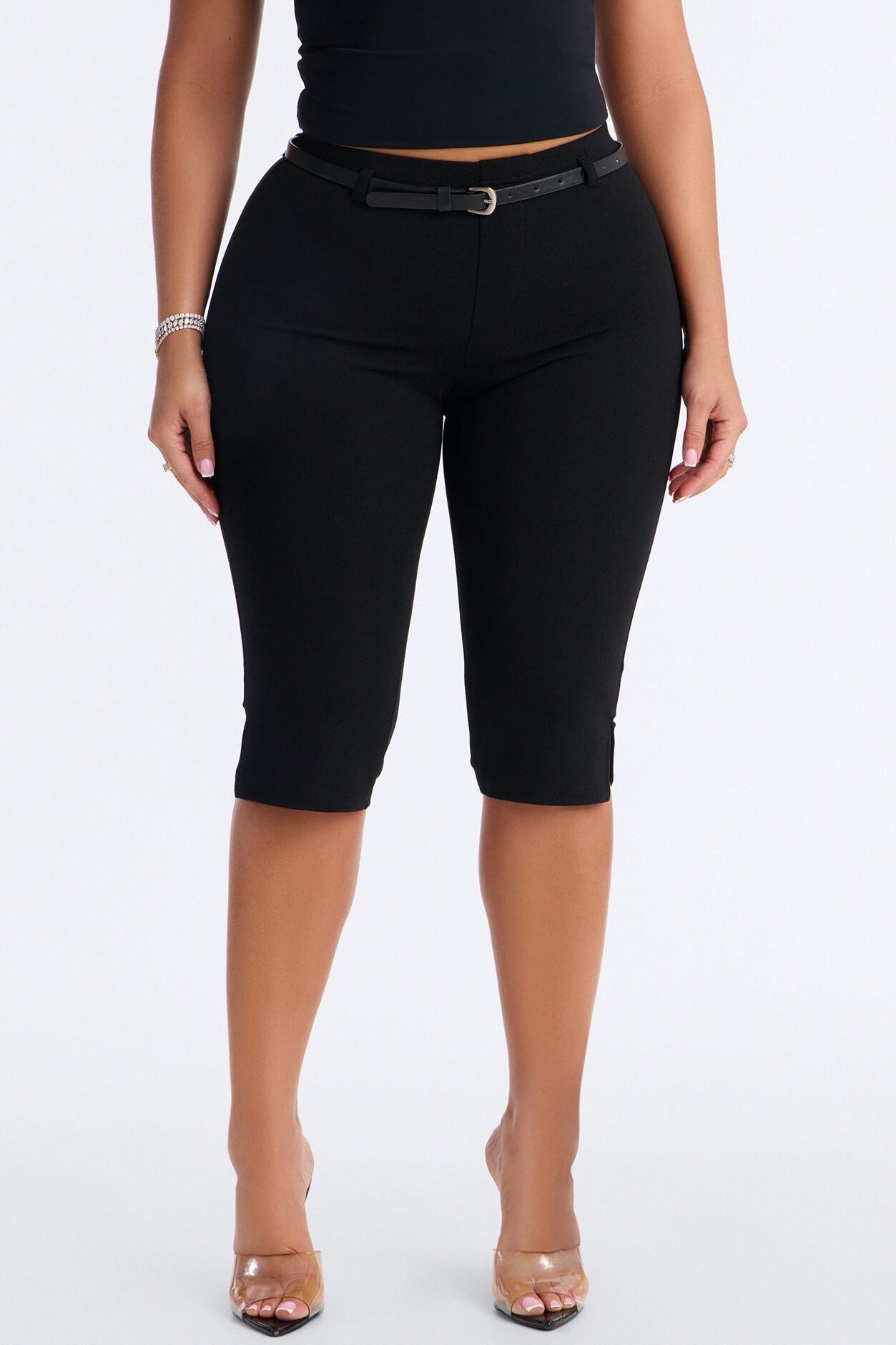 Mila Belted Split Hem Capri - Black