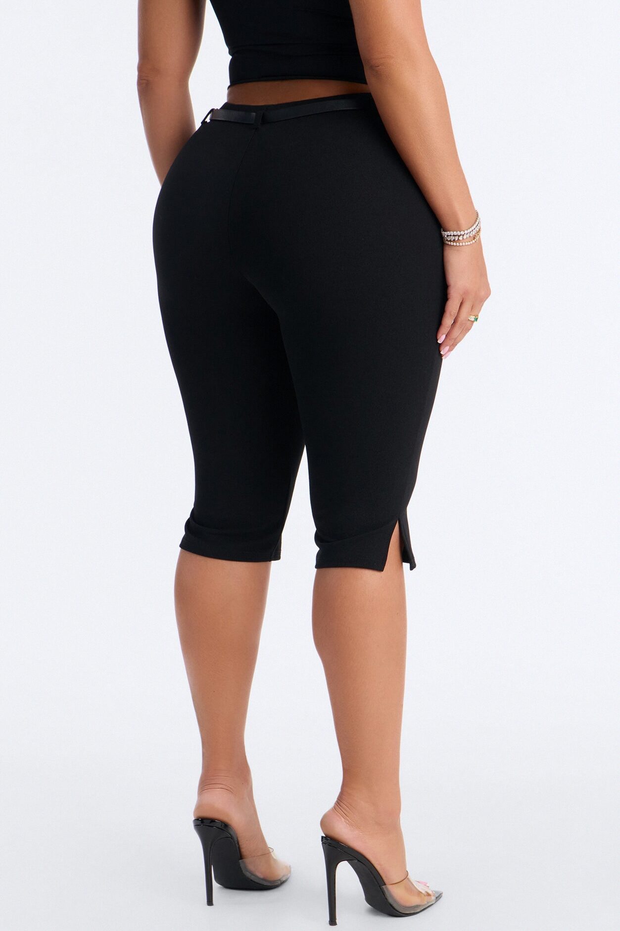 Mila Belted Split Hem Capri - Black