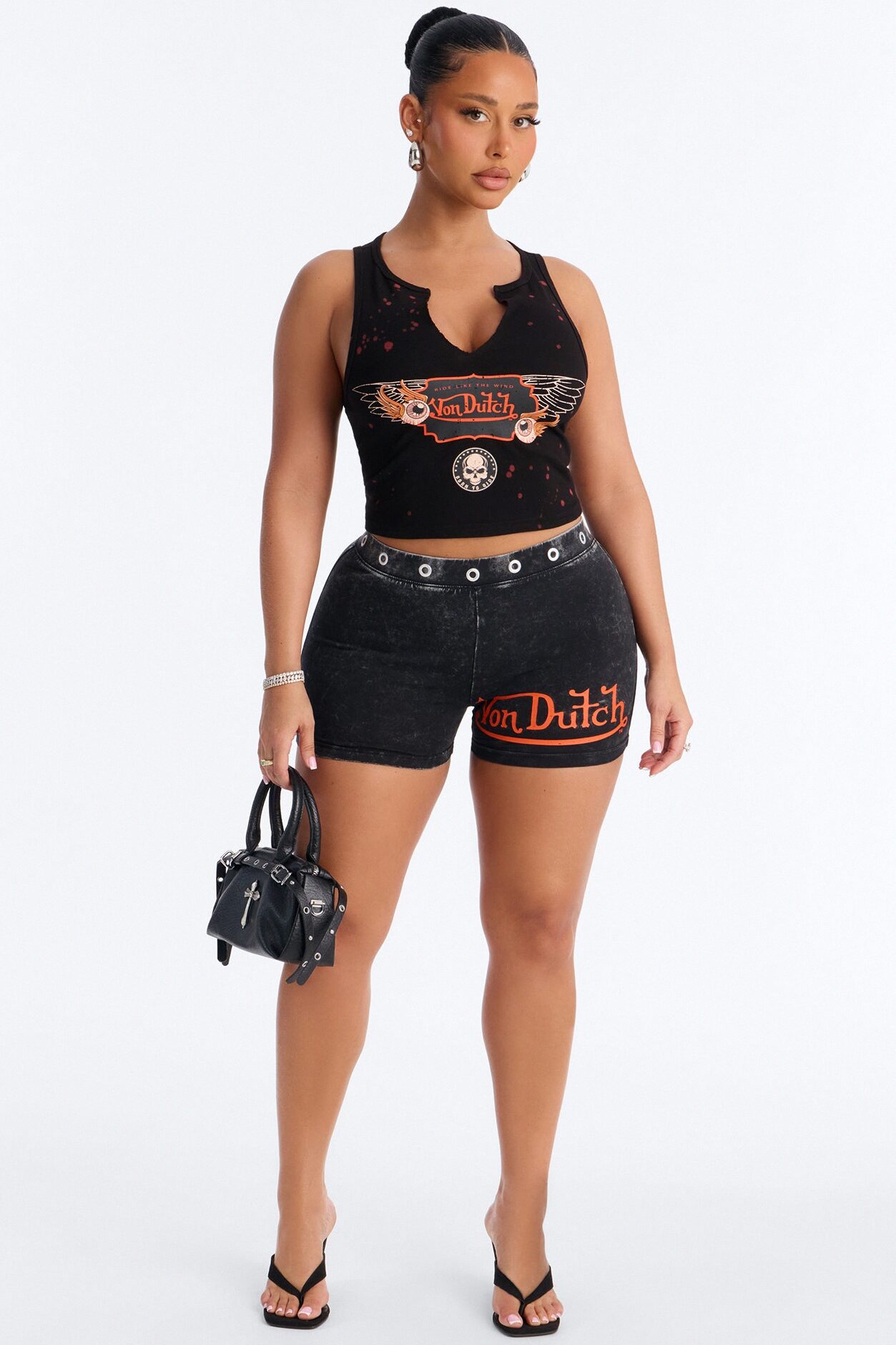 Von Dutch Rocker Bleach Notch Neck Tank - Black Wash