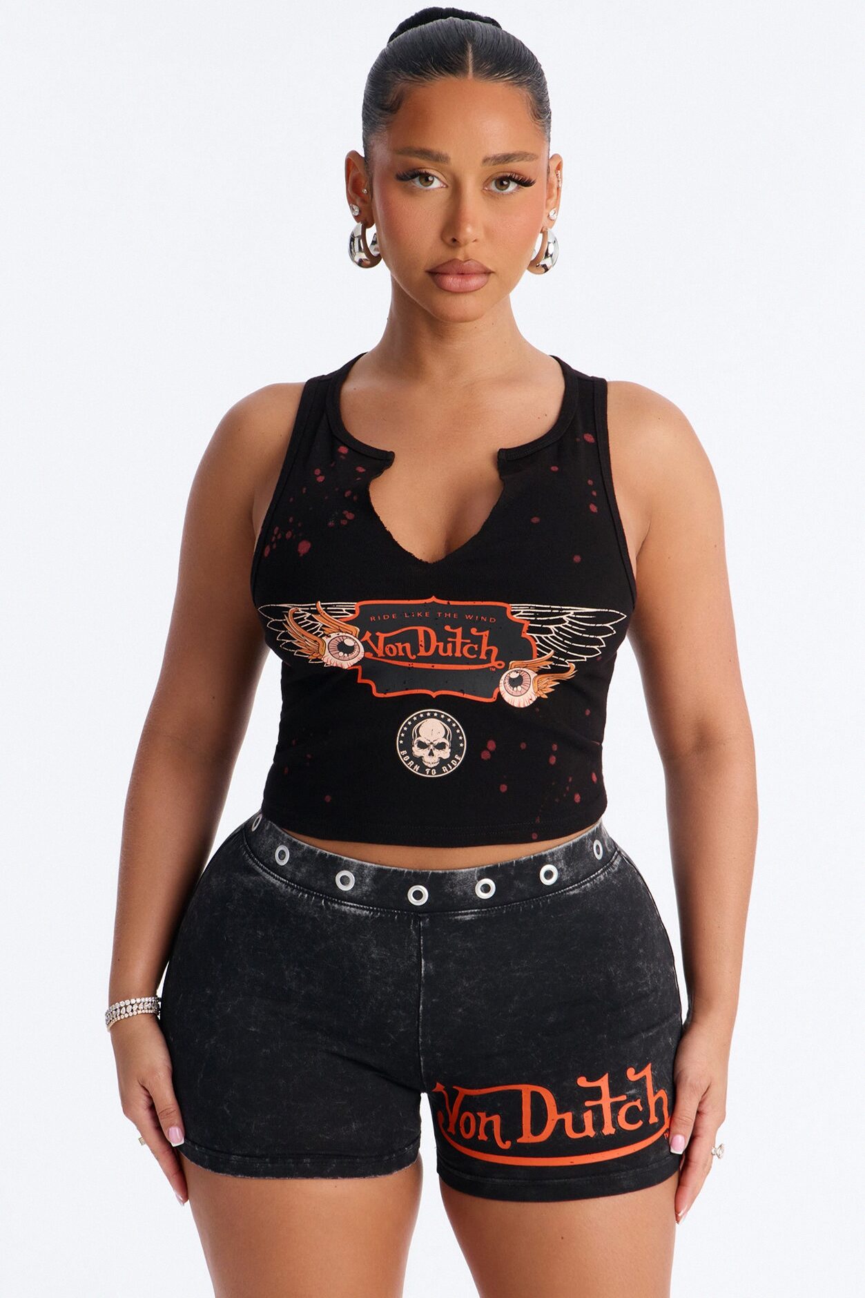 Von Dutch Rocker Bleach Notch Neck Tank - Black Wash