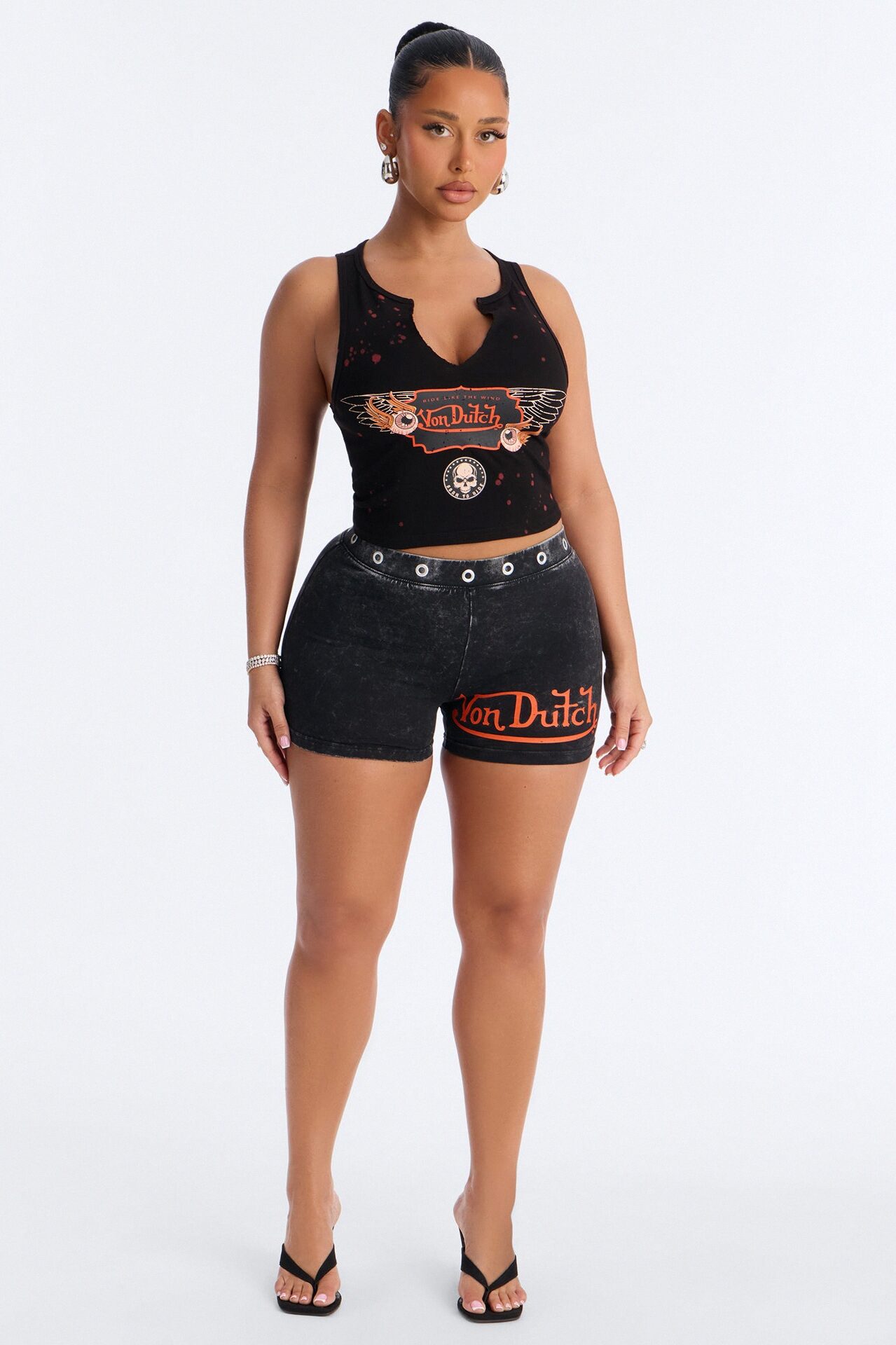 Von Dutch Rocker Bleach Grommet Hot Short - Black Wash