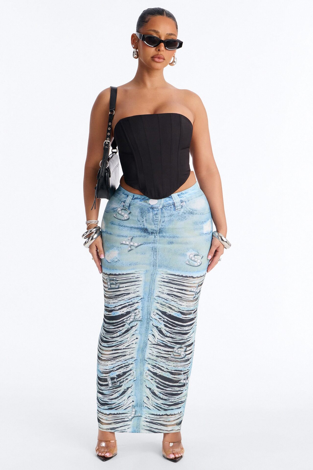 Bling Behavior Printed Knit Ankle Maxi Skirt - Blue/combo