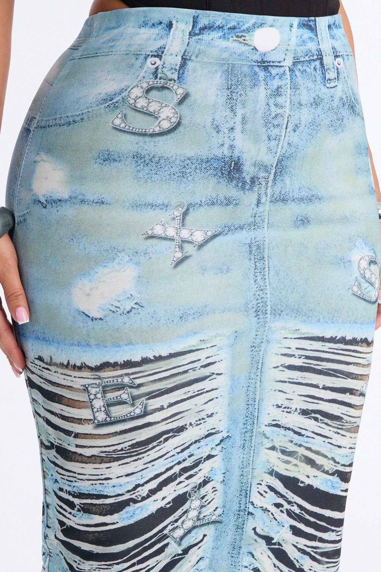 Bling Behavior Printed Knit Ankle Maxi Skirt - Blue/combo