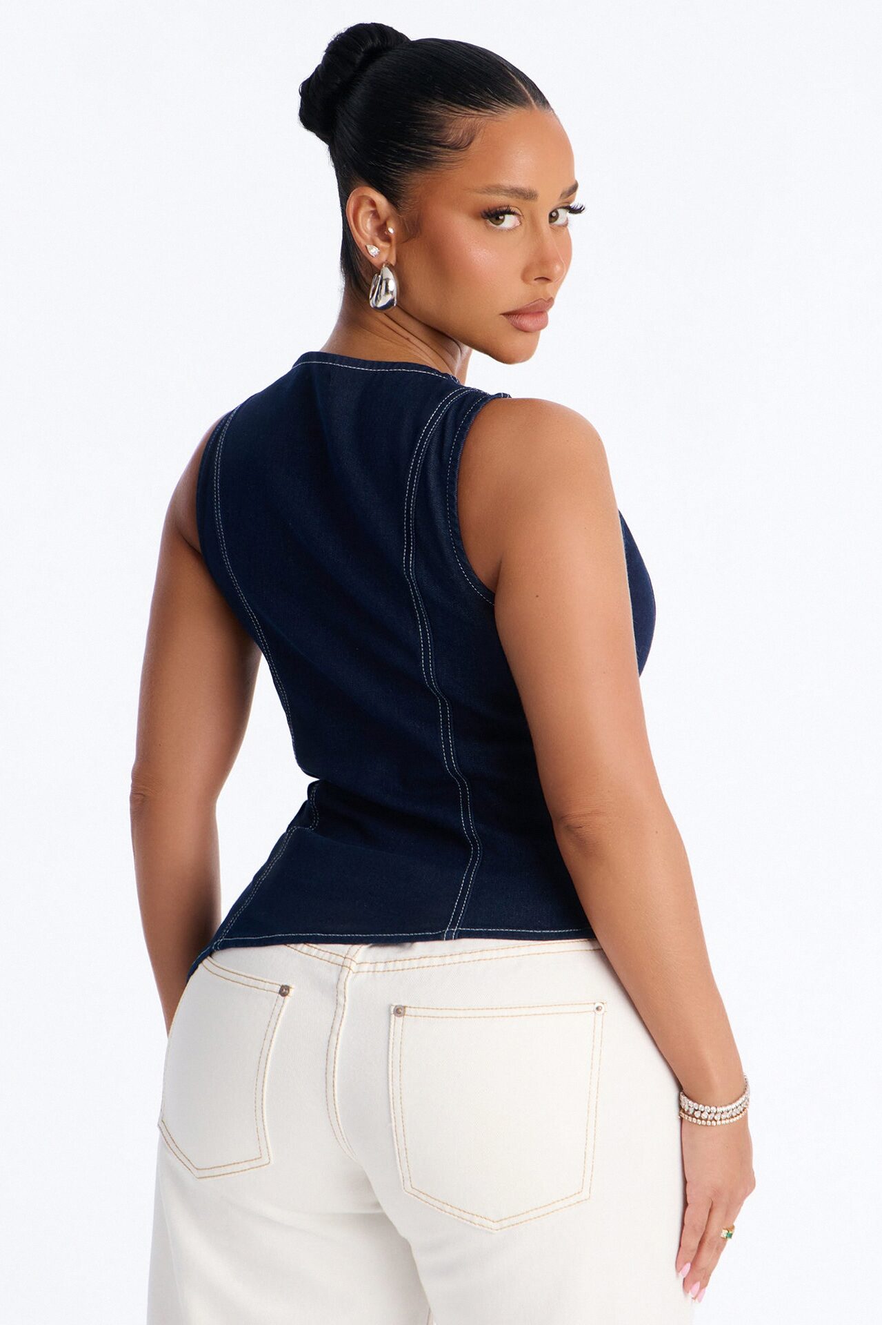 Weekend Glow Strappy Tie Front Denim Top - Dark Wash