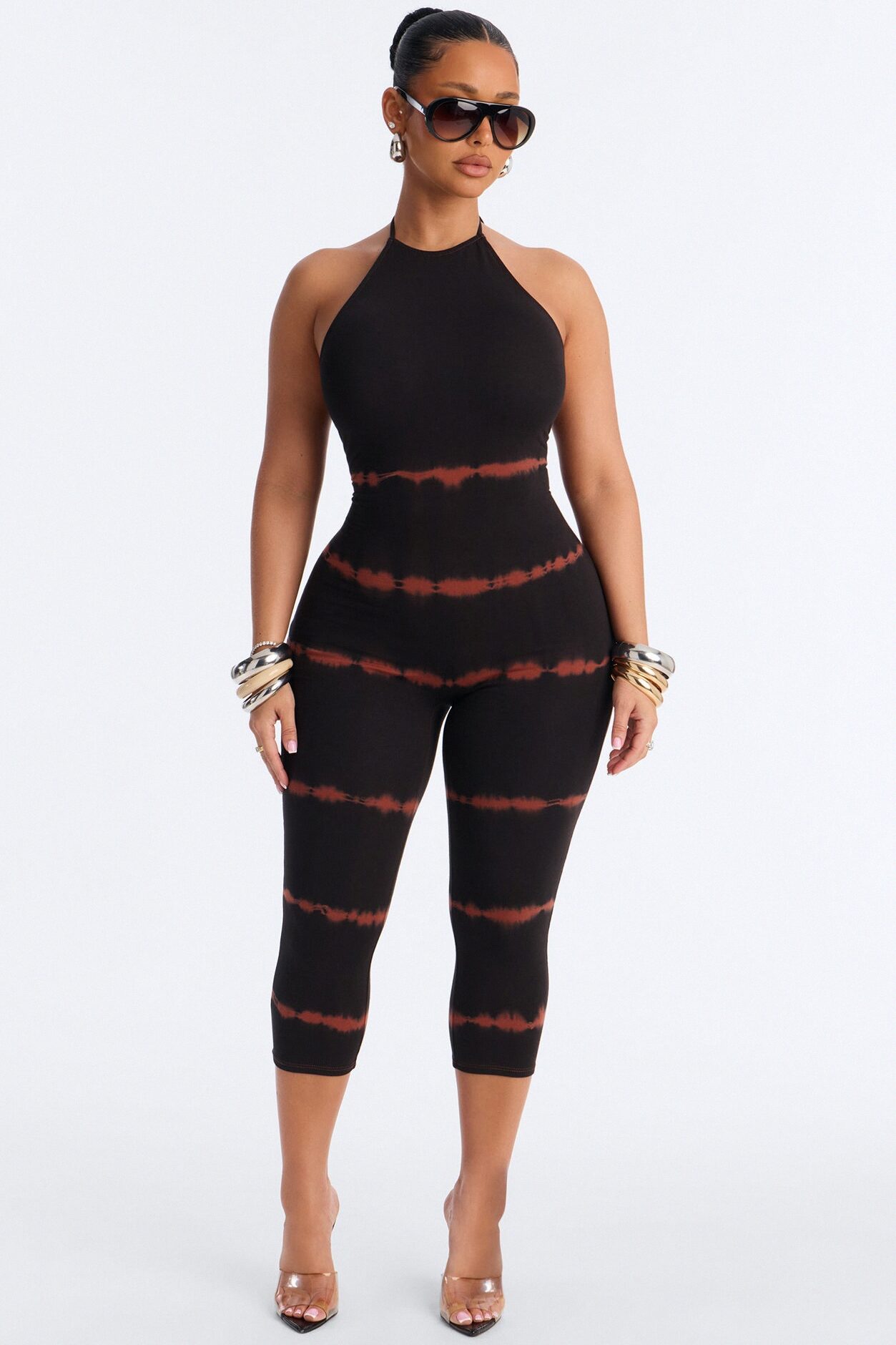 Kasey Tie Dye Halter Capri Leg Jumpsuit - Rust
