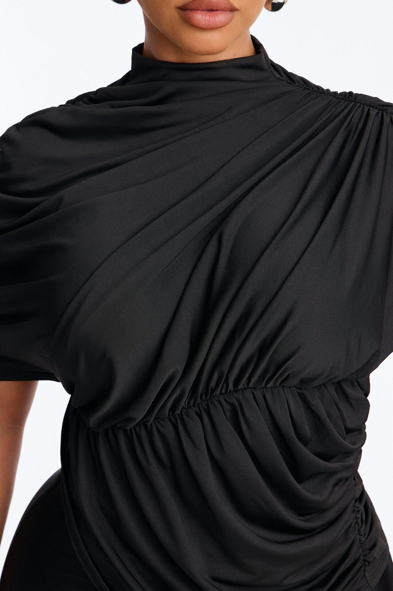 Madalyn Mock Neck Ruched Short Sleeve Top - Black