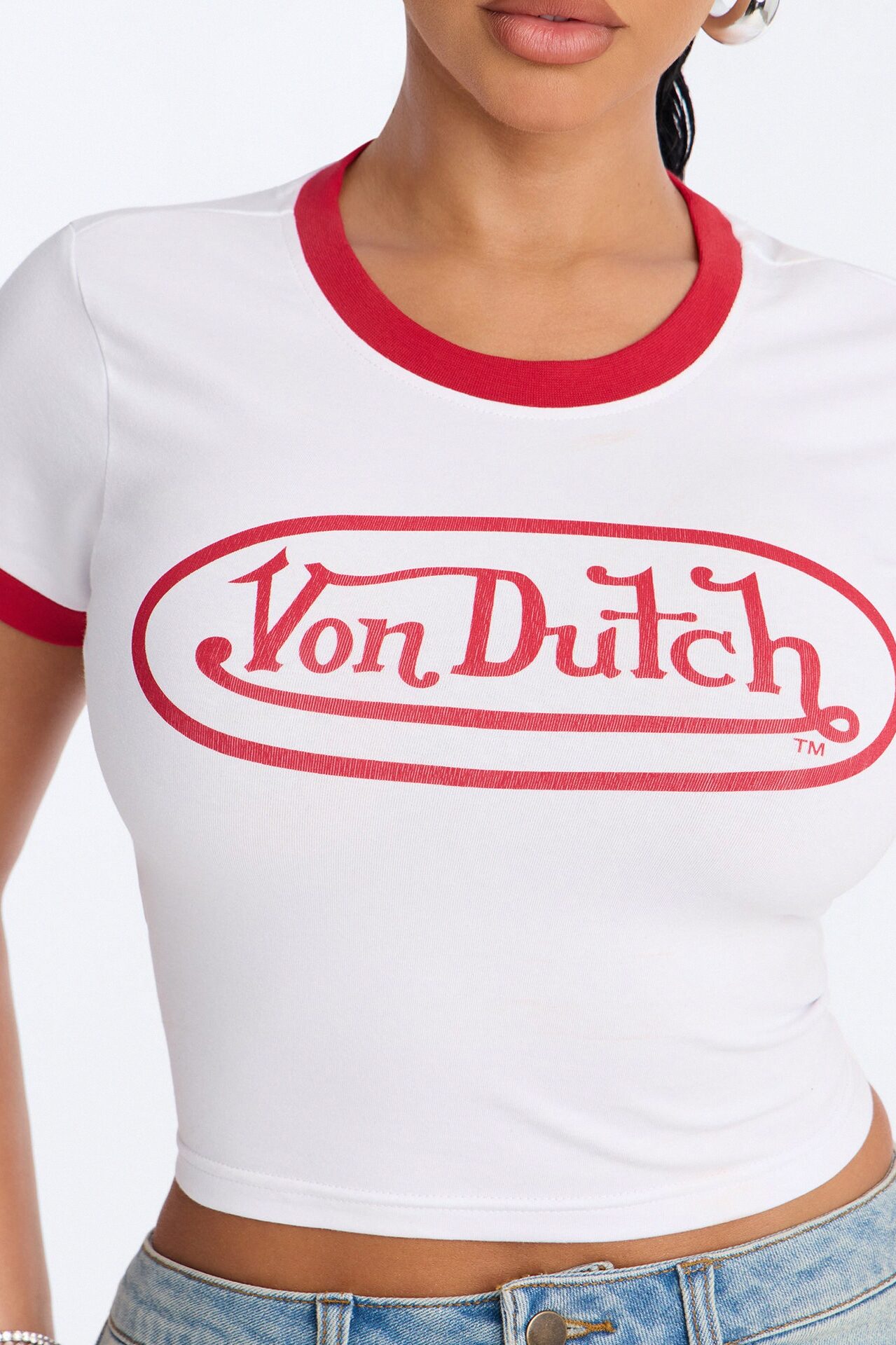 Von Dutch Rocker Ringer Cropped Tee - White