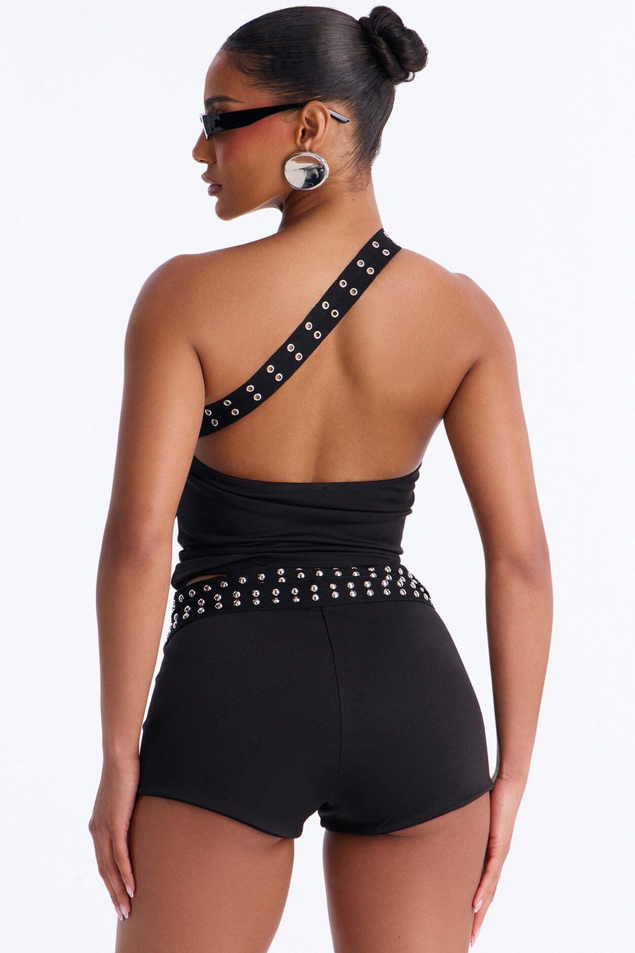 Admit One Studded Grommet Halter Short Set - Black