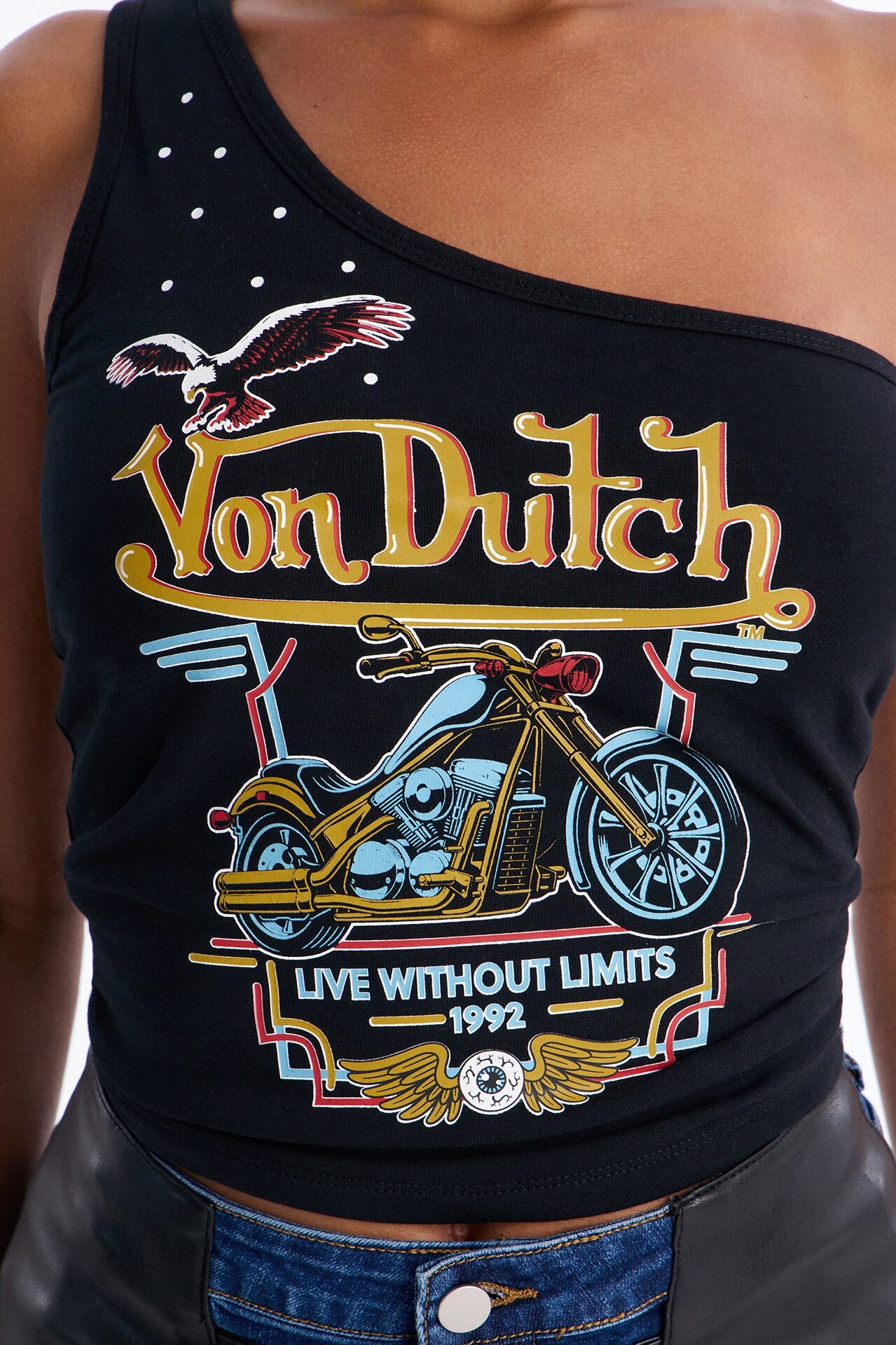 Von Dutch Rocker One Shoulder Tank With Studs - Black