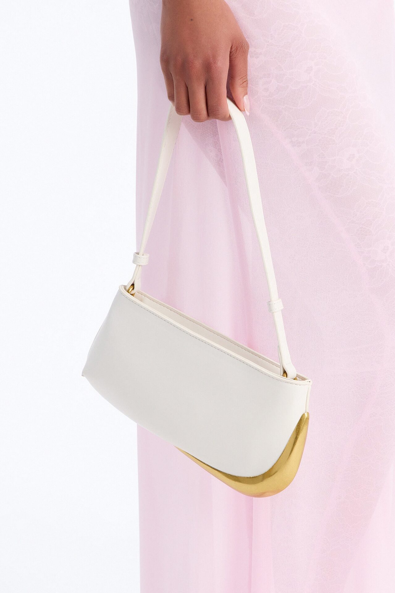 Jenni Hardware Faux Leather Shoulder Handbag - Ivory