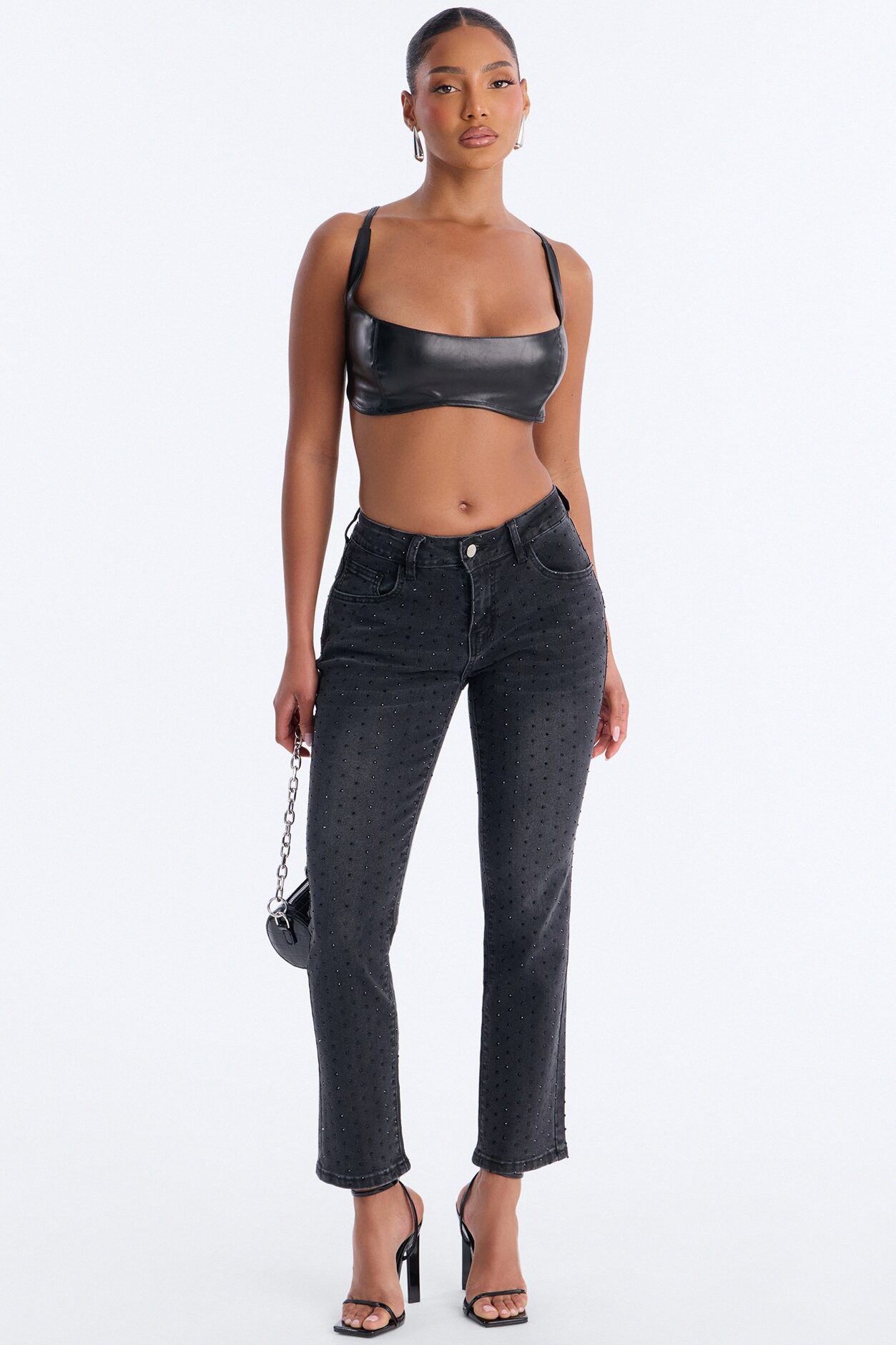 Tabloid Tease Embellished Ankle Kick Flare Jeans - Black Wash