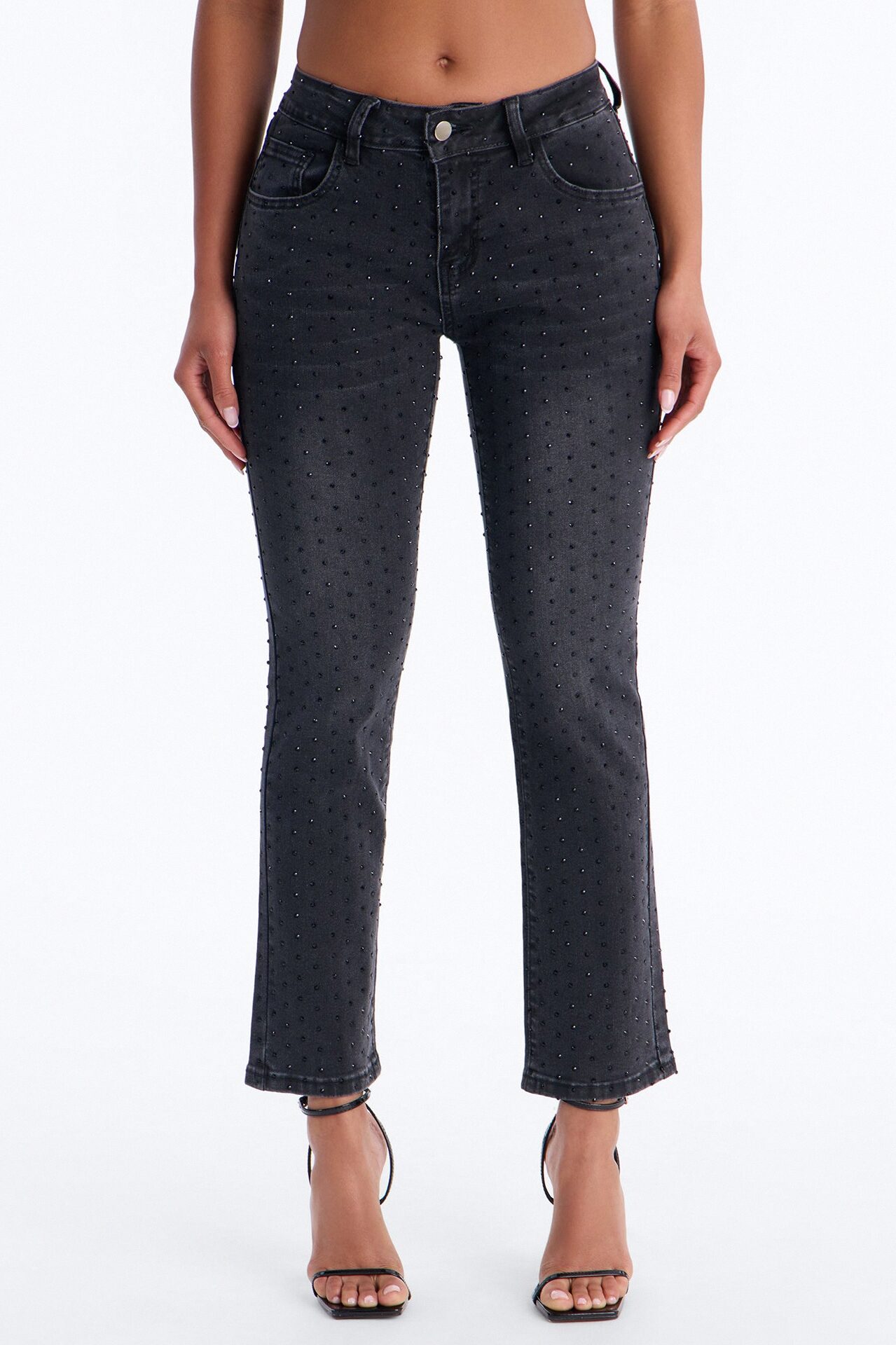 Tabloid Tease Embellished Ankle Kick Flare Jeans - Black Wash