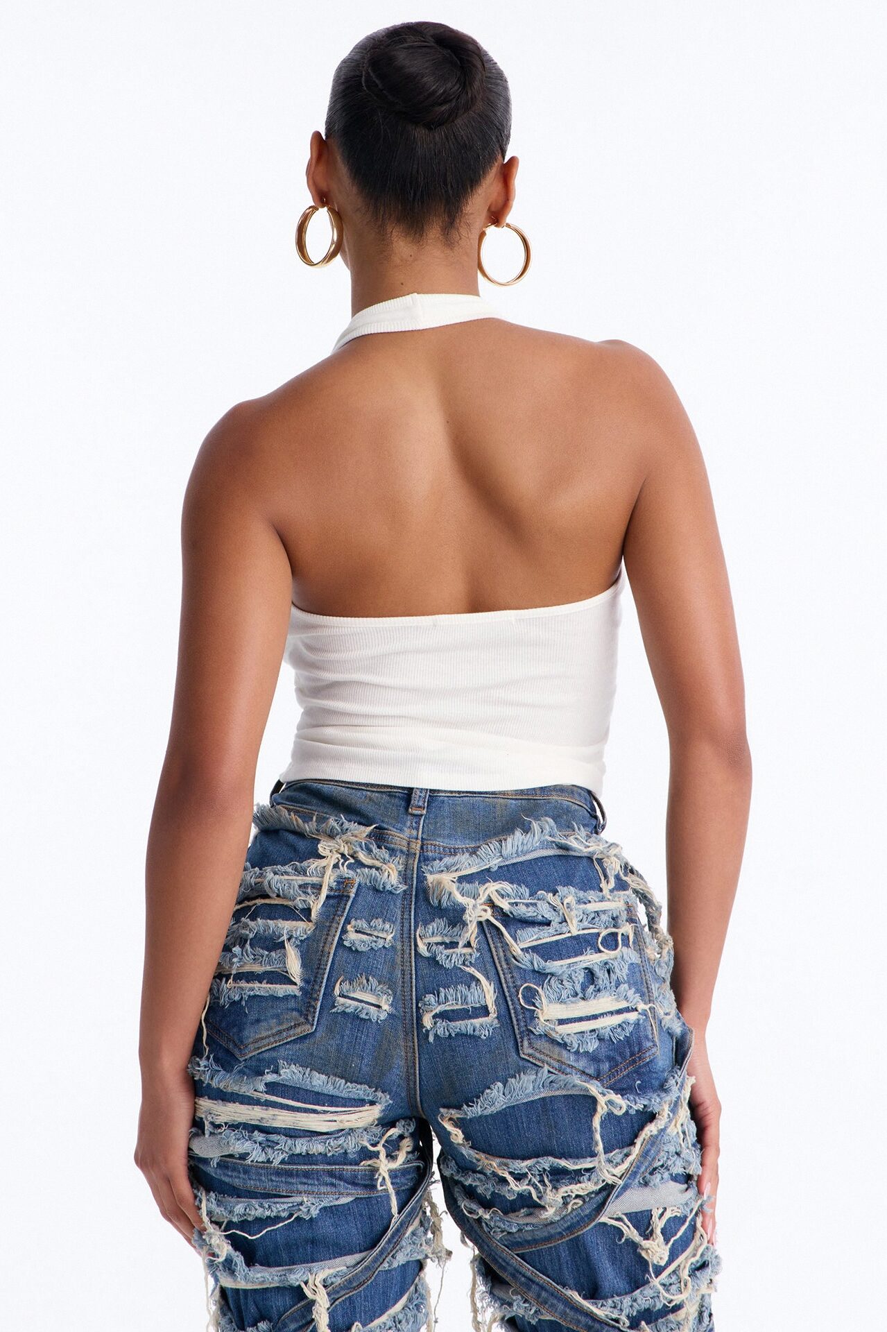 Becca Ribbed Built in Halter Top - White