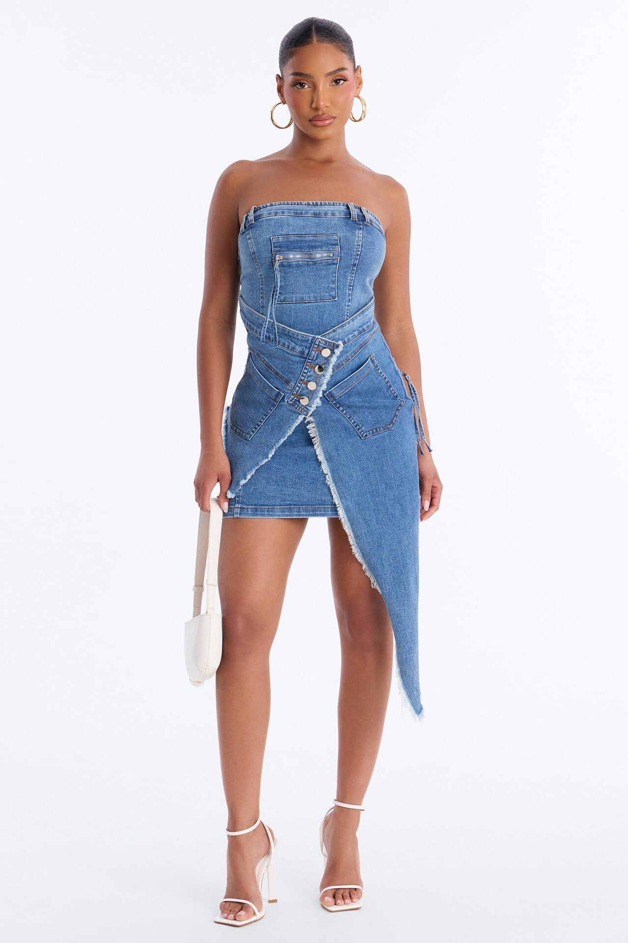 Can't Stop Me Strapless Stretch Denim Mini Dress - Denim