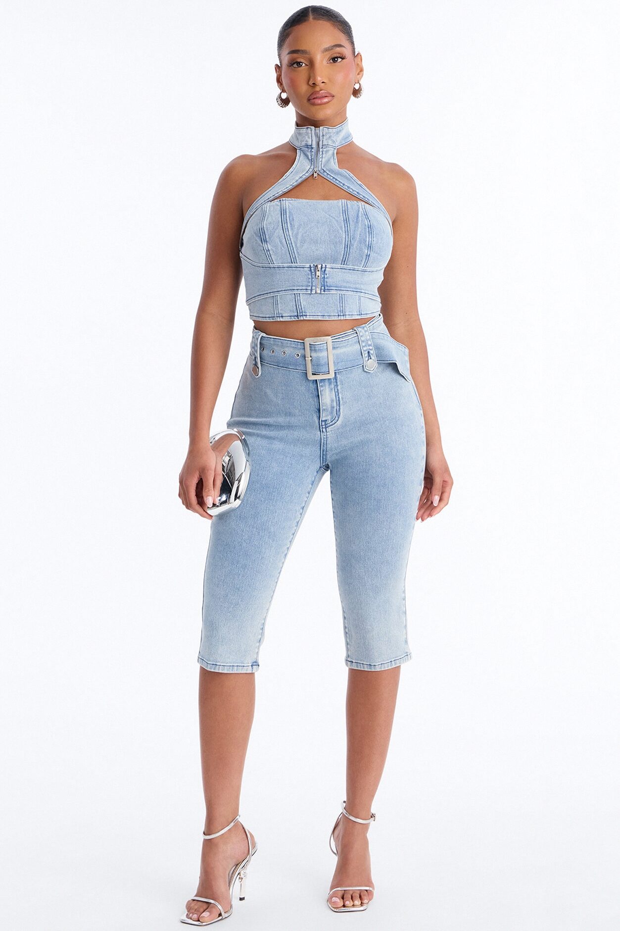 Let Me Adore You Capri Set - Light Wash