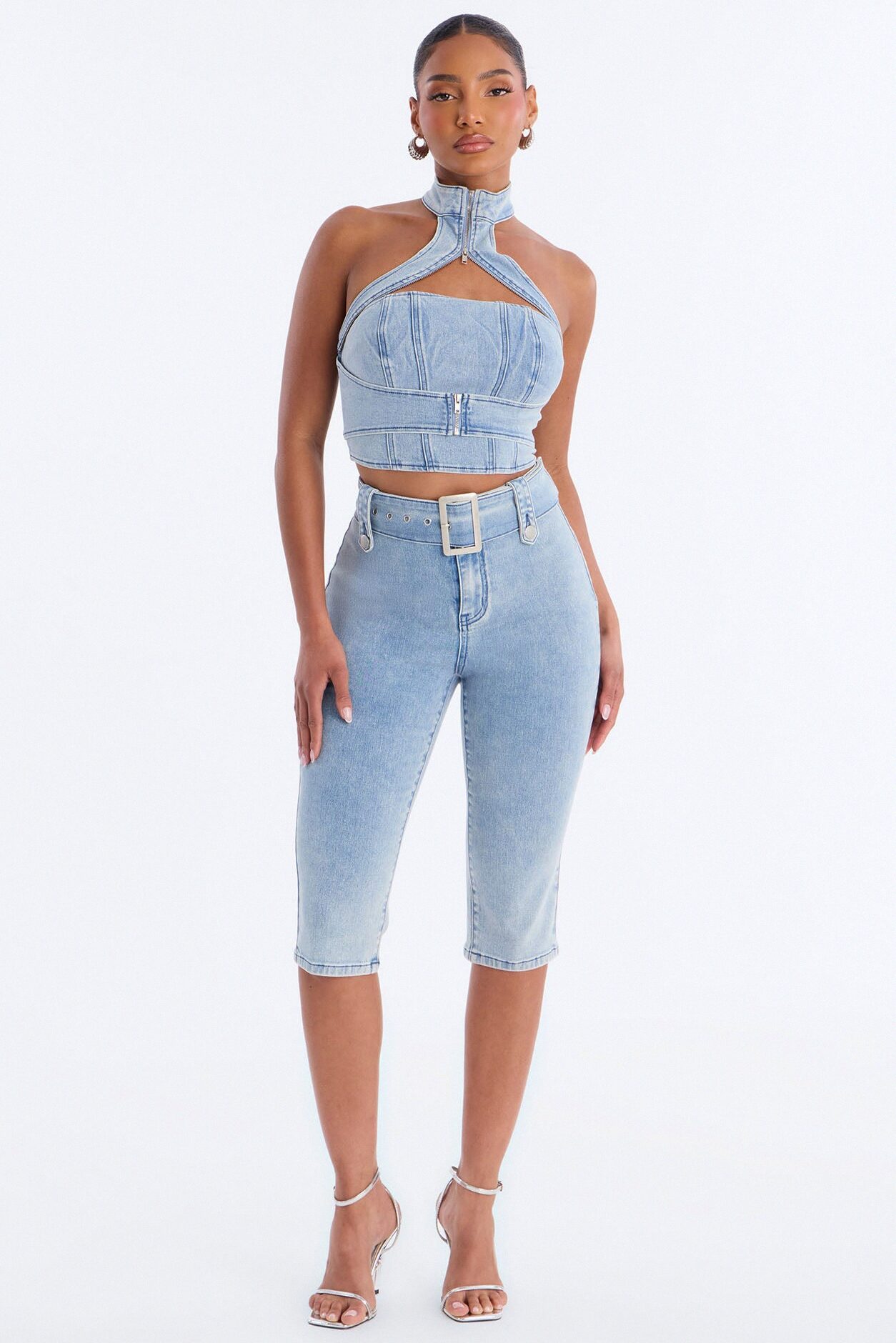 Let Me Adore You Capri Set - Light Wash