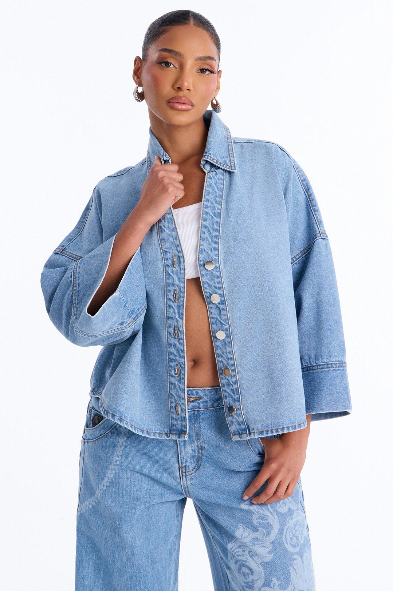 Fit Secured Oversized Denim Shirt - Light Wash