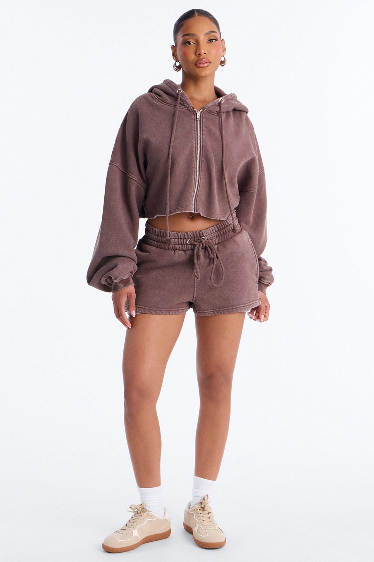 On The Go Washed Short Set - Chocolate