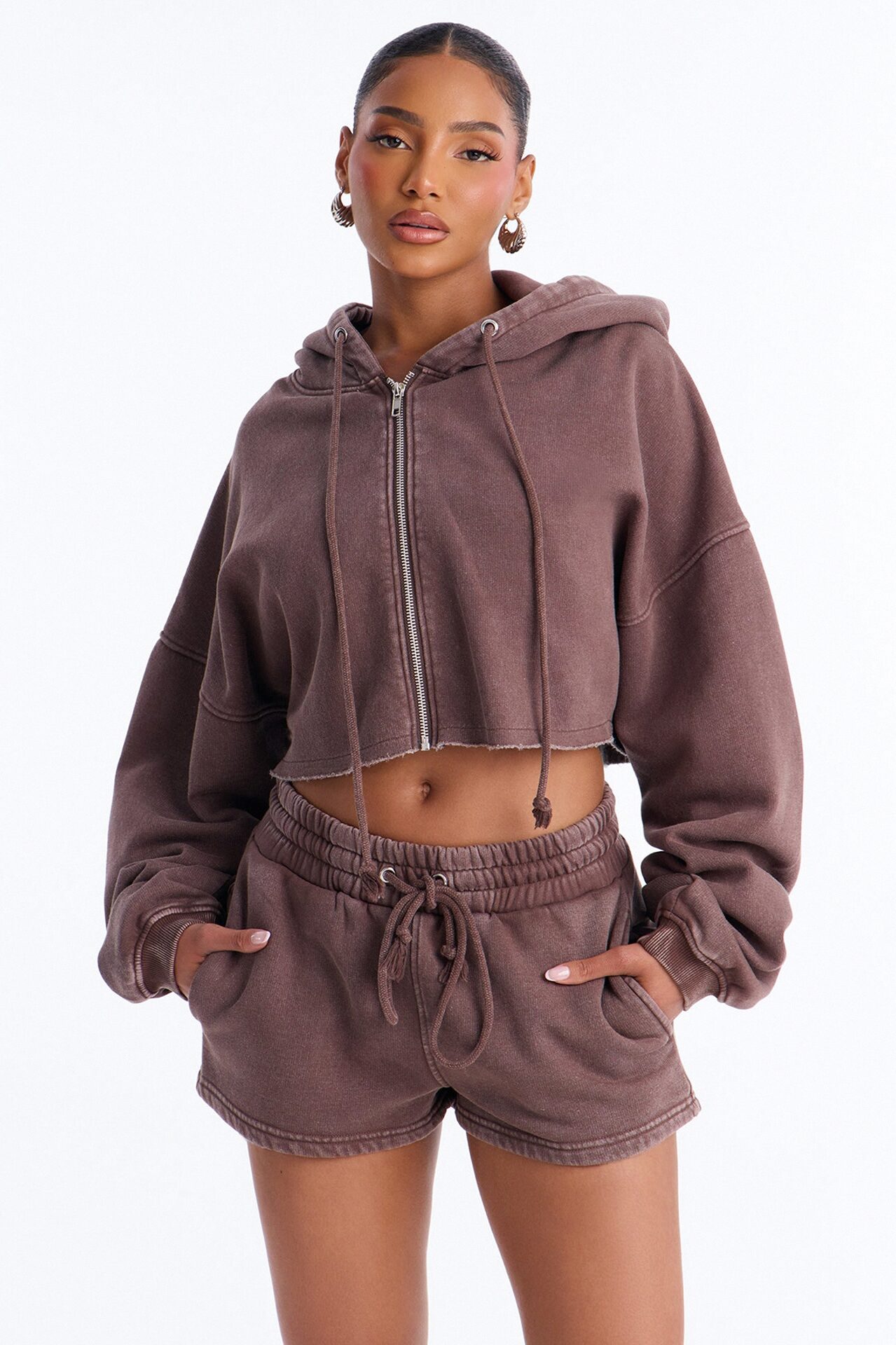 On The Go Washed Short Set - Chocolate
