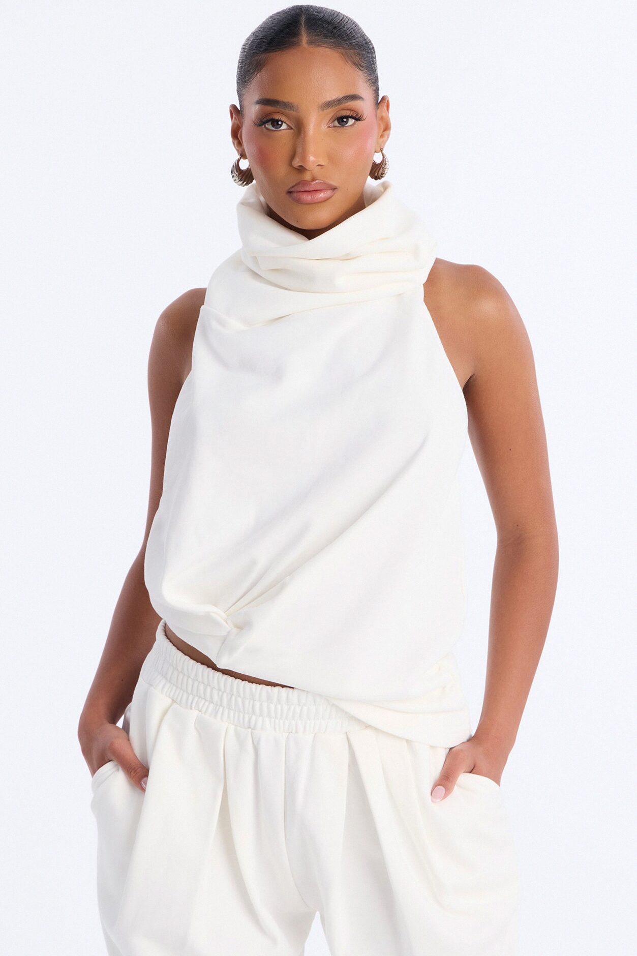 Alexia Backless Halter Jogger Set - White