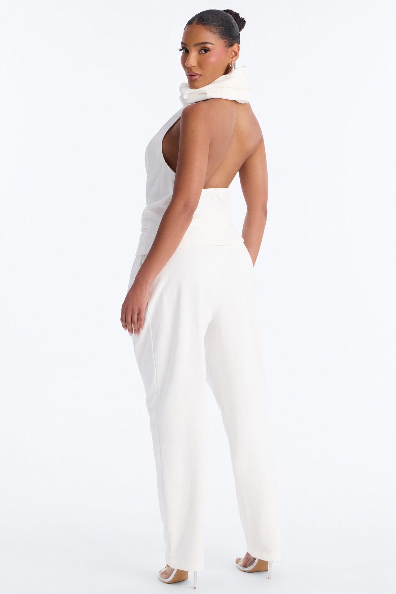 Alexia Backless Halter Jogger Set - White